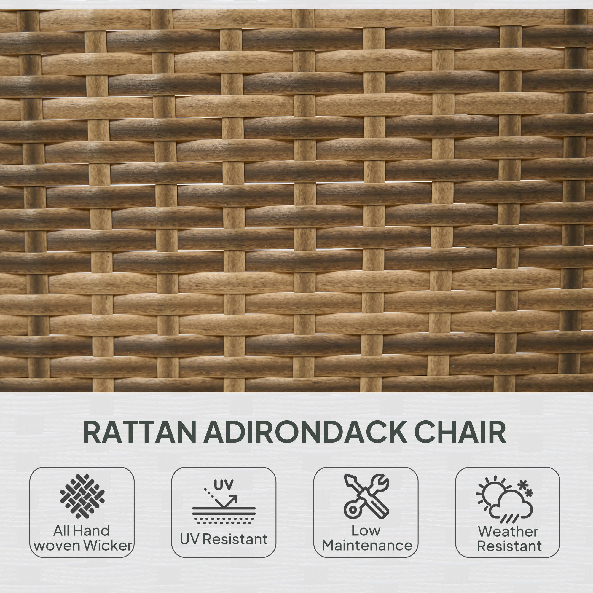 Patio Adirondack Chair with Rattan Wicker, Soft Cushions, Tall Curved Backrest for Deck or Garden
