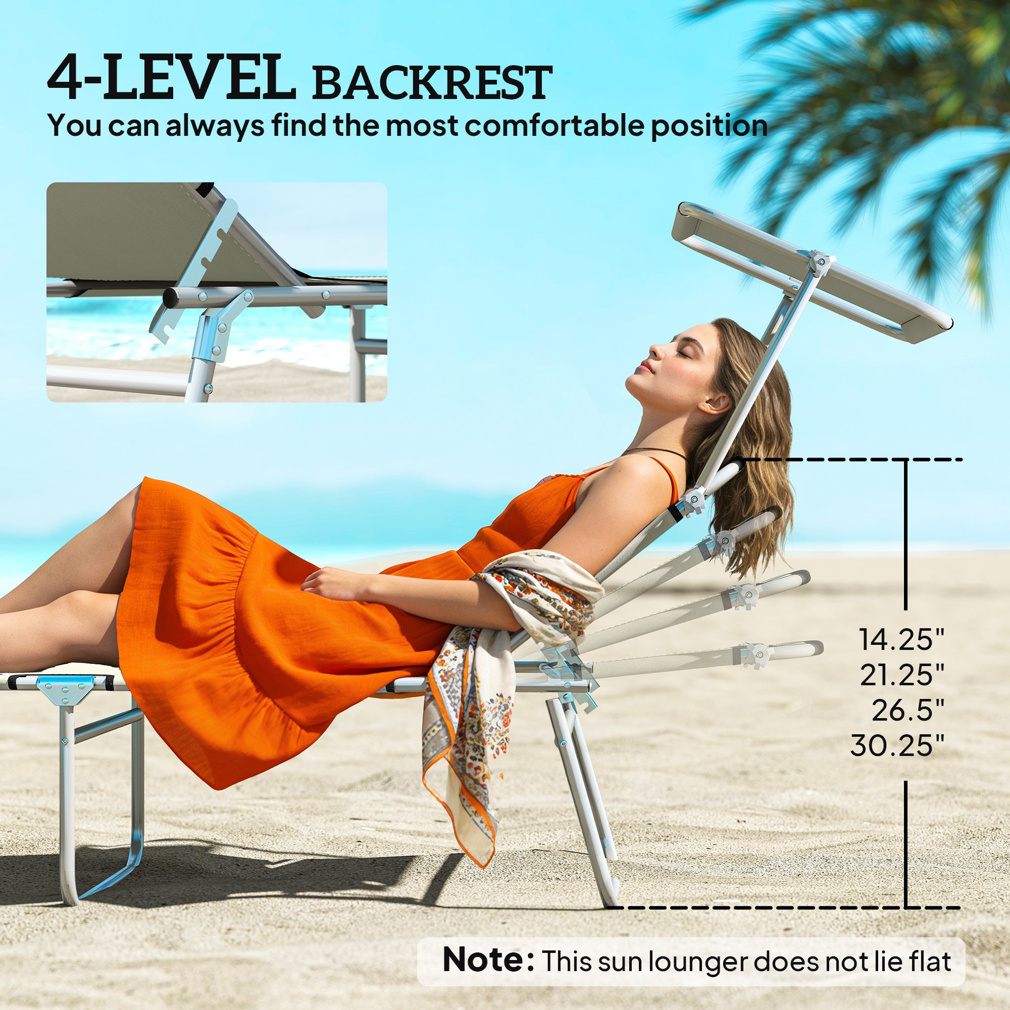 Outdoor Pool Chaise Lounge Chair, Folding Tanning Chair with Sun Shade