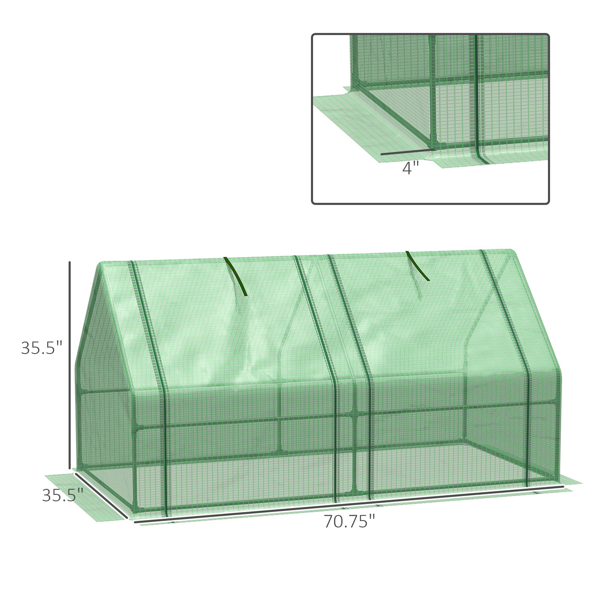 Portable Mini Greenhouse, Outdoor Garden with Large Zipper Doors and Water/UV PE Cover, 6' x 3' x 3'