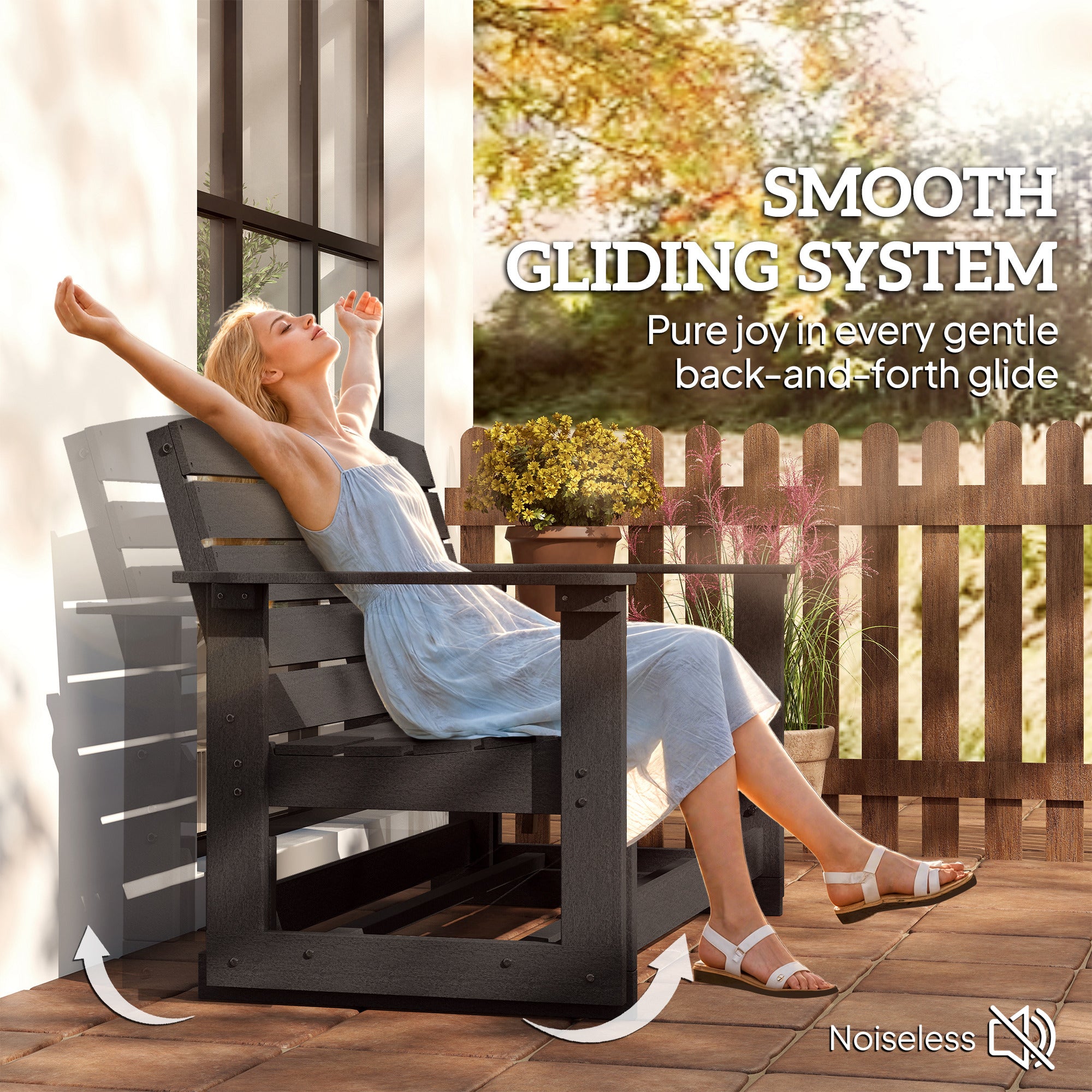 Patio Glider Bench w/ HDPE Slatted Double Rocking Chair