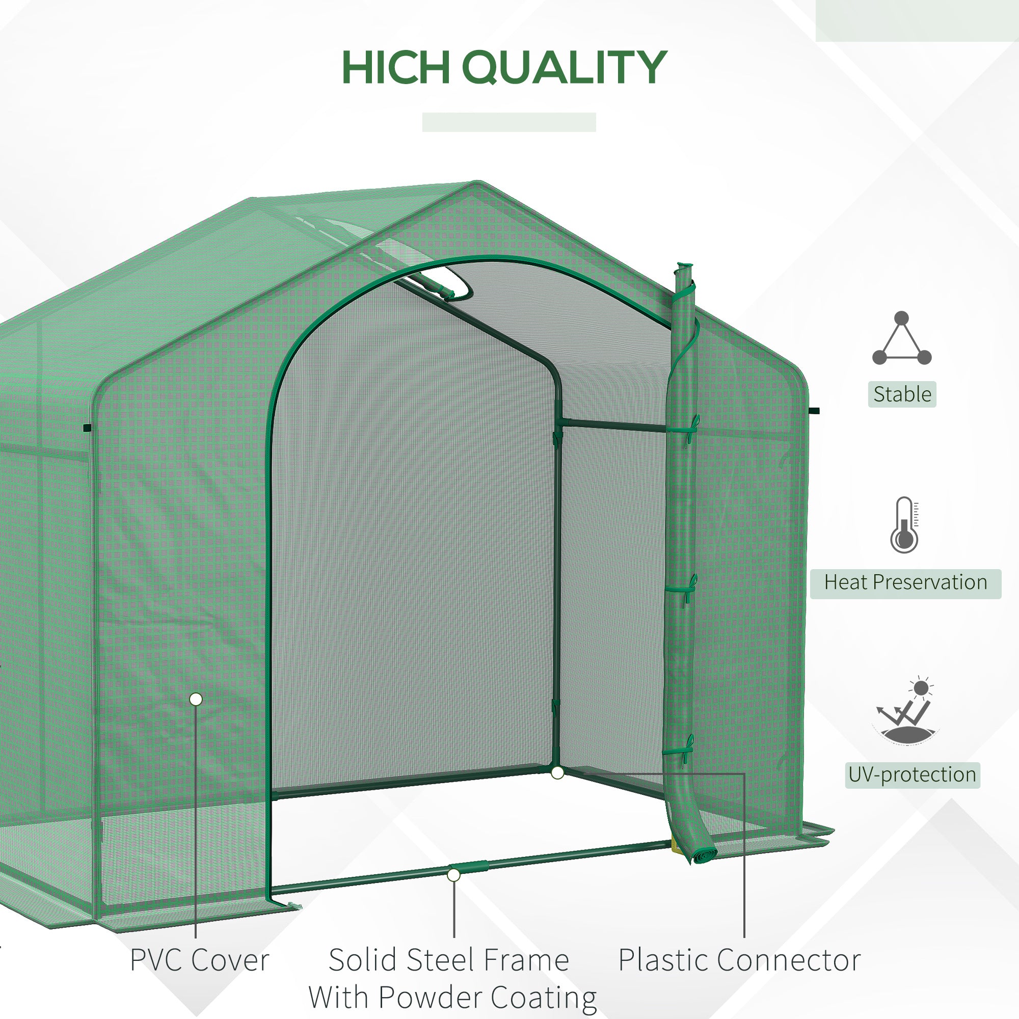 6' x 3' x 5' Portable Walk-in Greenhouse, PE Cover, Steel Frame Garden Hot House, Zipper Door, Top Vent for Flowers, Vegetables, Saplings, Tropical Plants, Green