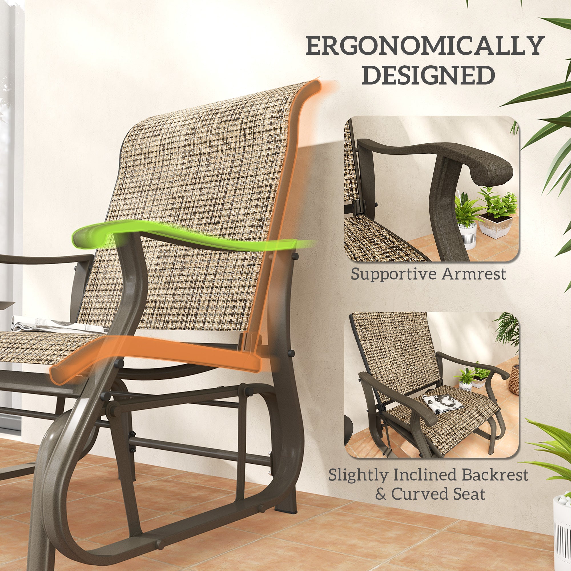 Outdoor Glider Chair Patio Glider Swing Chair with Mesh Seat, Steel Frame for Backyard, Garden, Porch