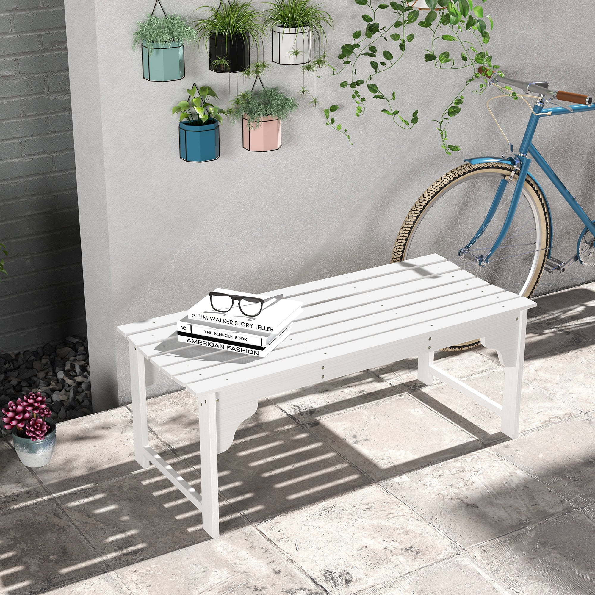 Slatted Wooden Garden Bench, Curved Seat Front Porch Bench