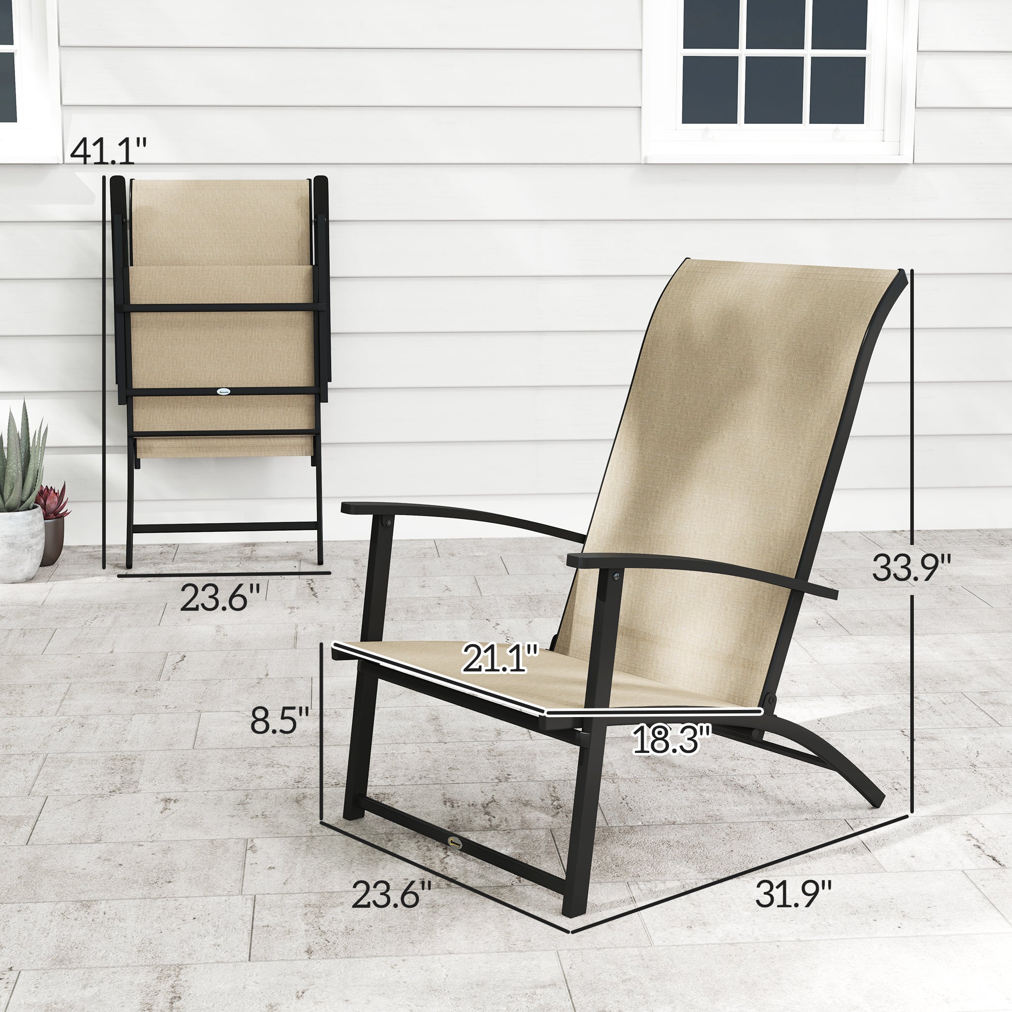 Set of 2 Outdoor Dining Chairs with High Back, Armrests, Folding Patio Chairs for Patio, Lawn, Camping
