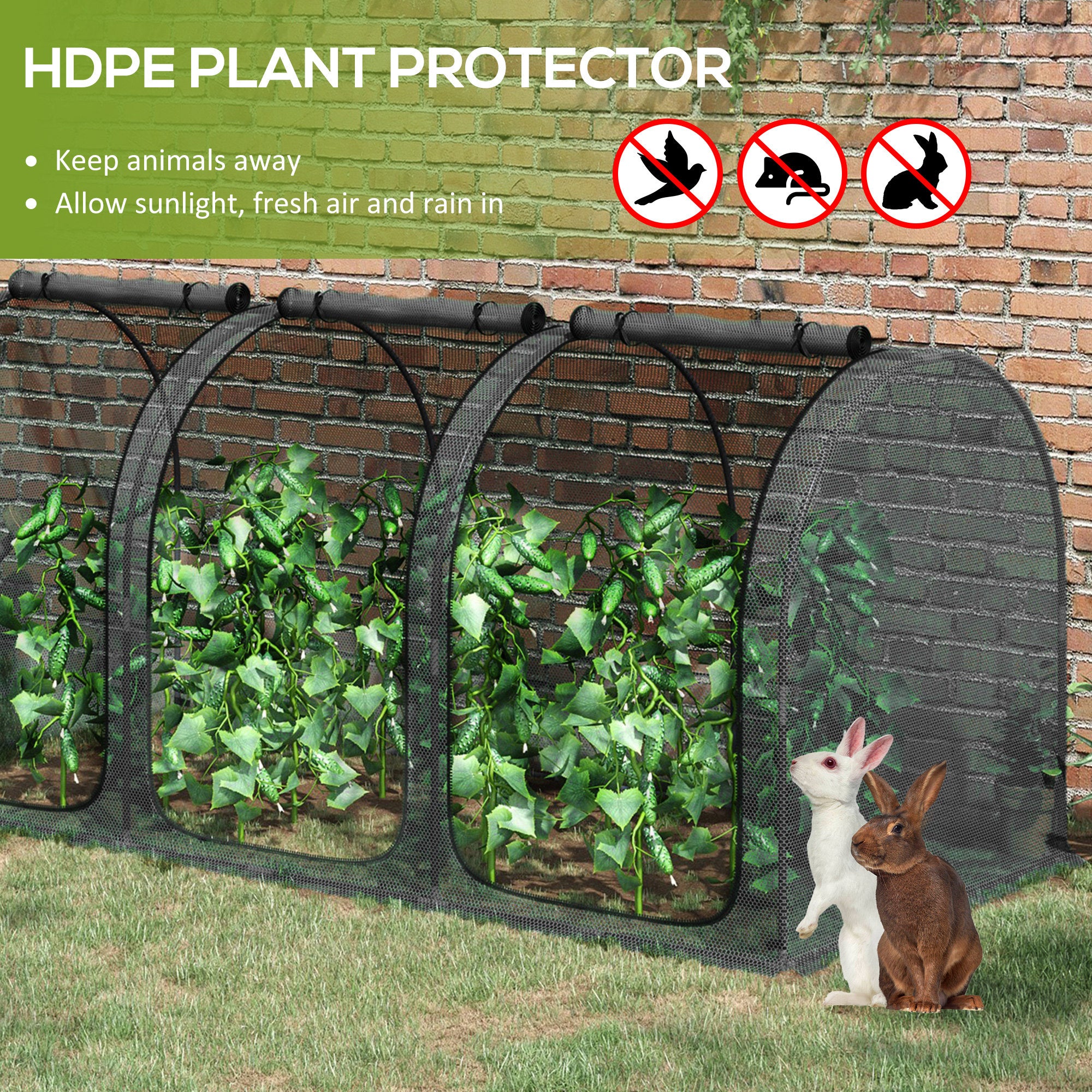 9' x 4' Crop Cage, Plant Protection Tent with Three Zippered Doors, Steel Frame, Storage Bag and 4 Ground Stakes, for Garden, Yard, Lawn