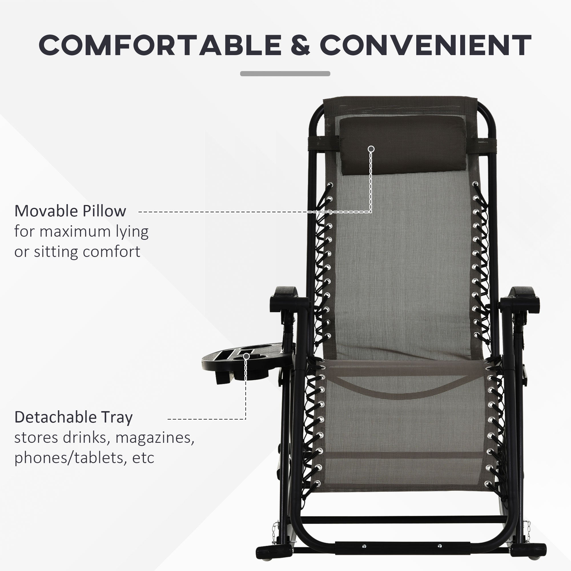 Outdoor Rocking Chairs, Foldable Reclining Zero Gravity Lounge Rocker with Pillow, Cup & Phone Holder, Combo Design with Folding Legs