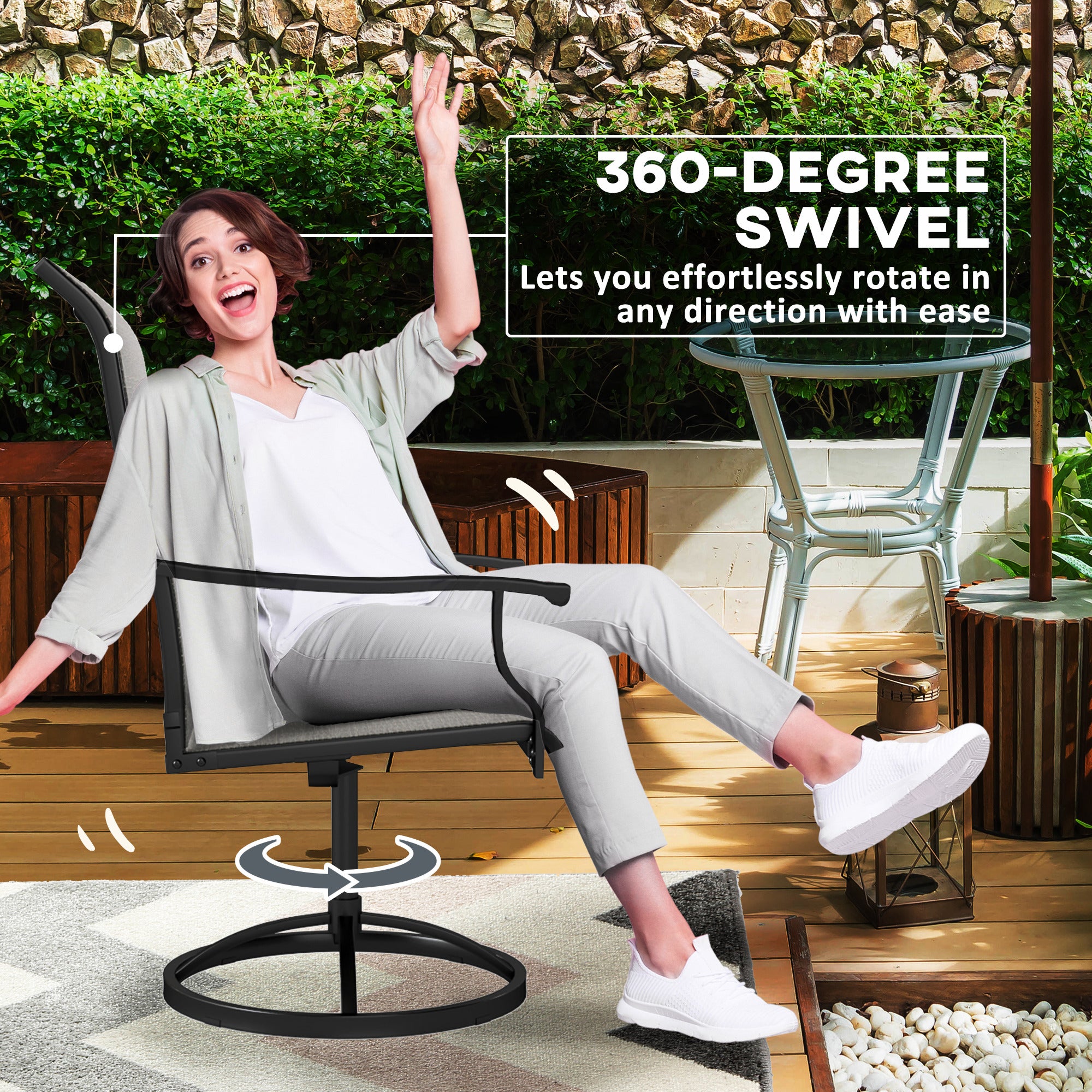 Patio Swivel Chairs Set of 2, High Back Patio Dining Chairs with All-Weather Mesh for Backyard, Lawn, Garden
