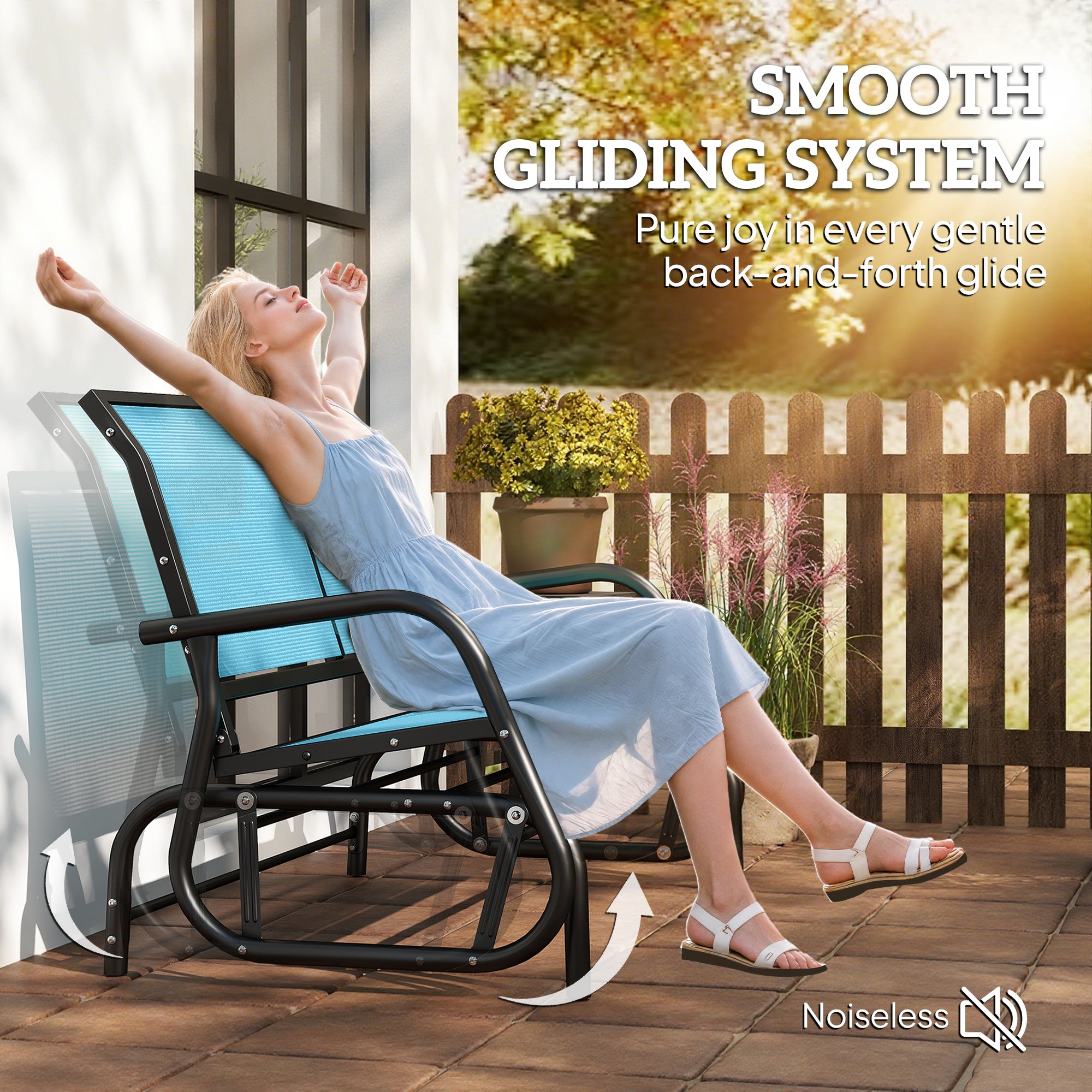 2-Person Outdoor Glider Bench, Patio Double Swing Rocking Chair Loveseat w/Powder Coated Steel Frame for Backyard Garden Porch