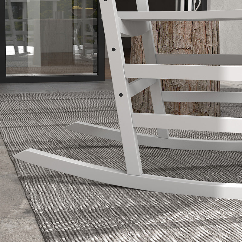 Outdoor Rocking Chair Set of 2 with Side Table, Patio Wooden Rocking Chair with Smooth Armrests, High Back for Garden, Balcony, Porch, Supports Up to 352 lbs.