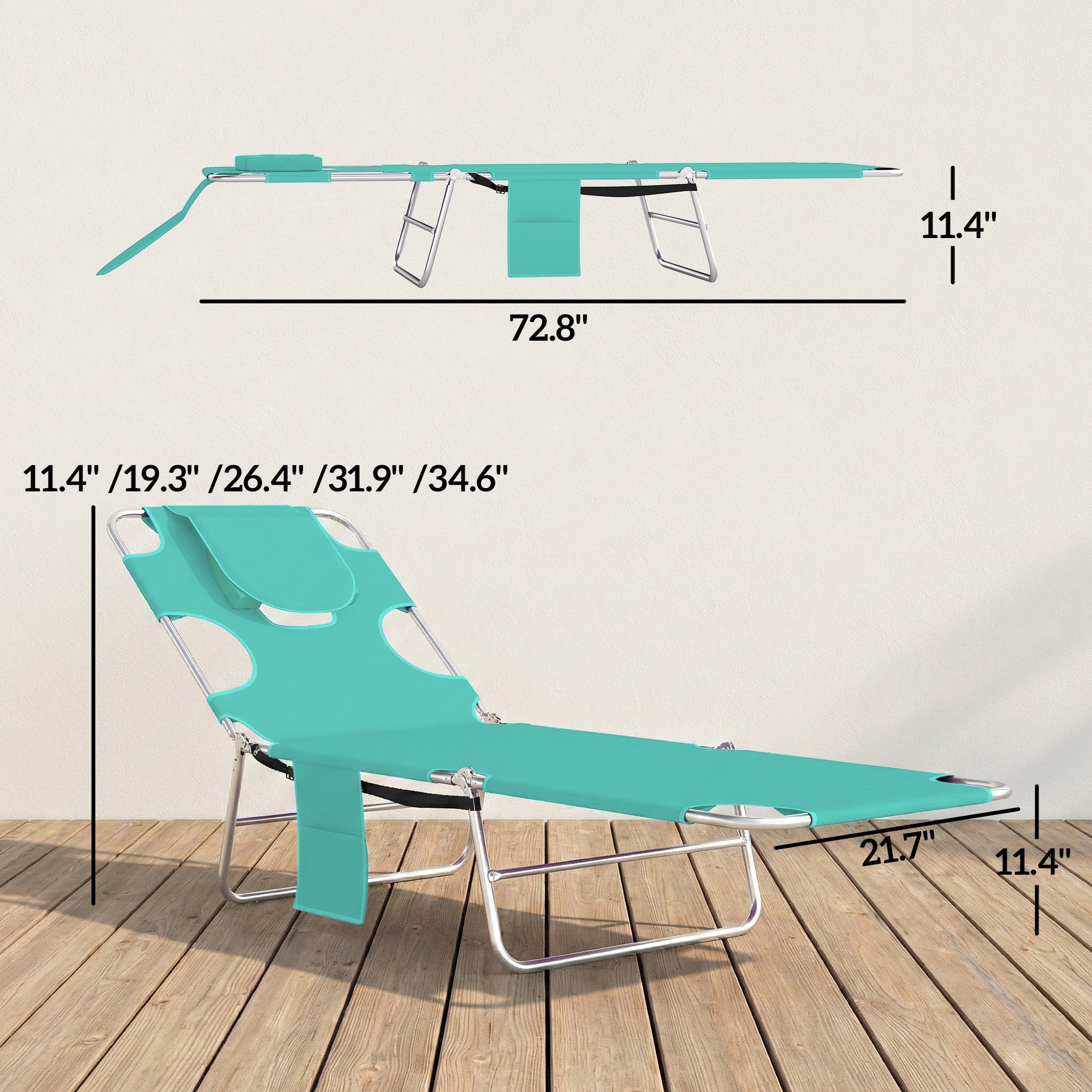Tanning Chair with Face Hole, 5-Level Adjustable Outdoor Chaise Lounge Chair with Pillow for Beach, Pool