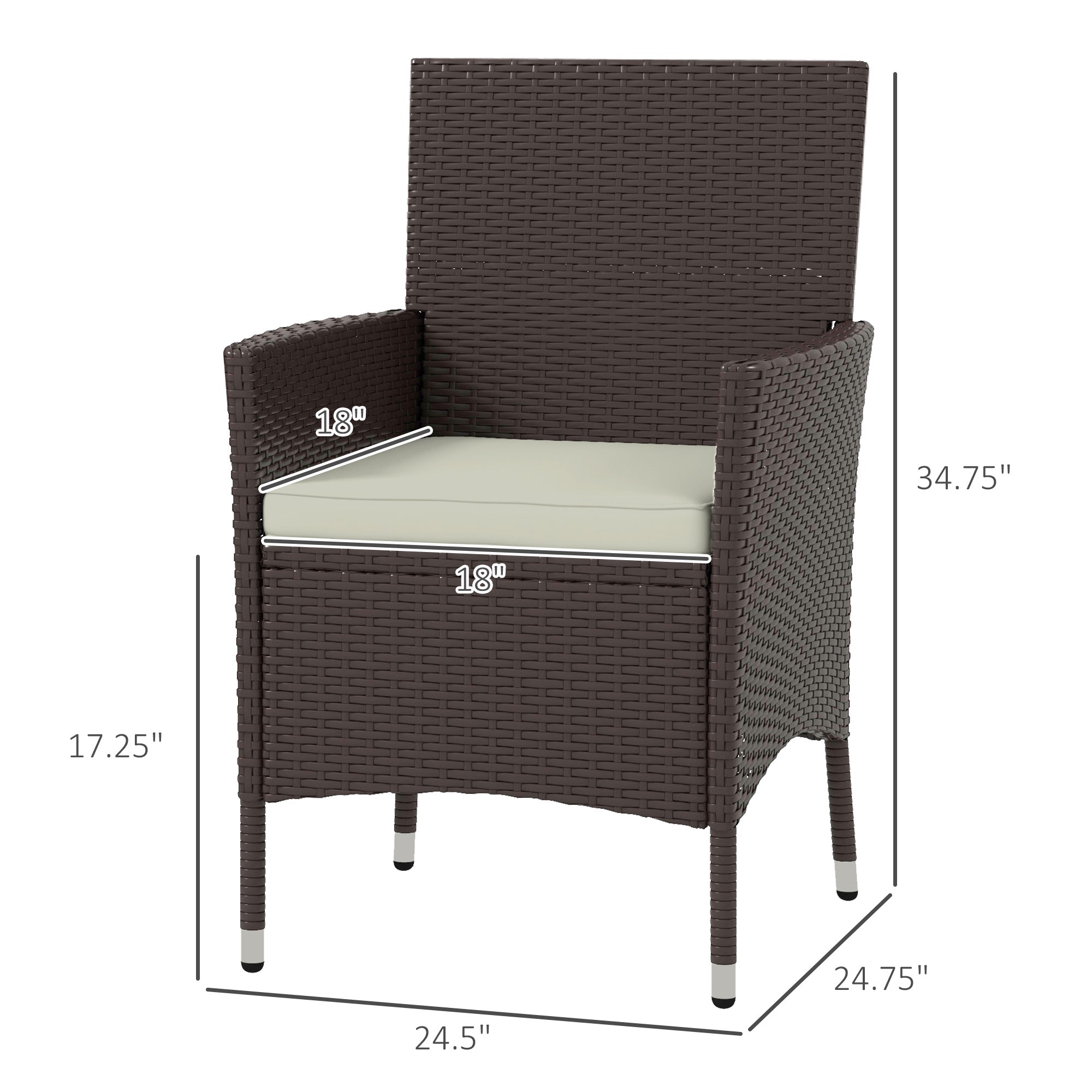 2 PCS Rattan Wicker Dining Chairs with Cushions and Anti-Slip Foot, Patio Stackable Chairs Set for Backyard, Garden, Lawn, Dark Coffee