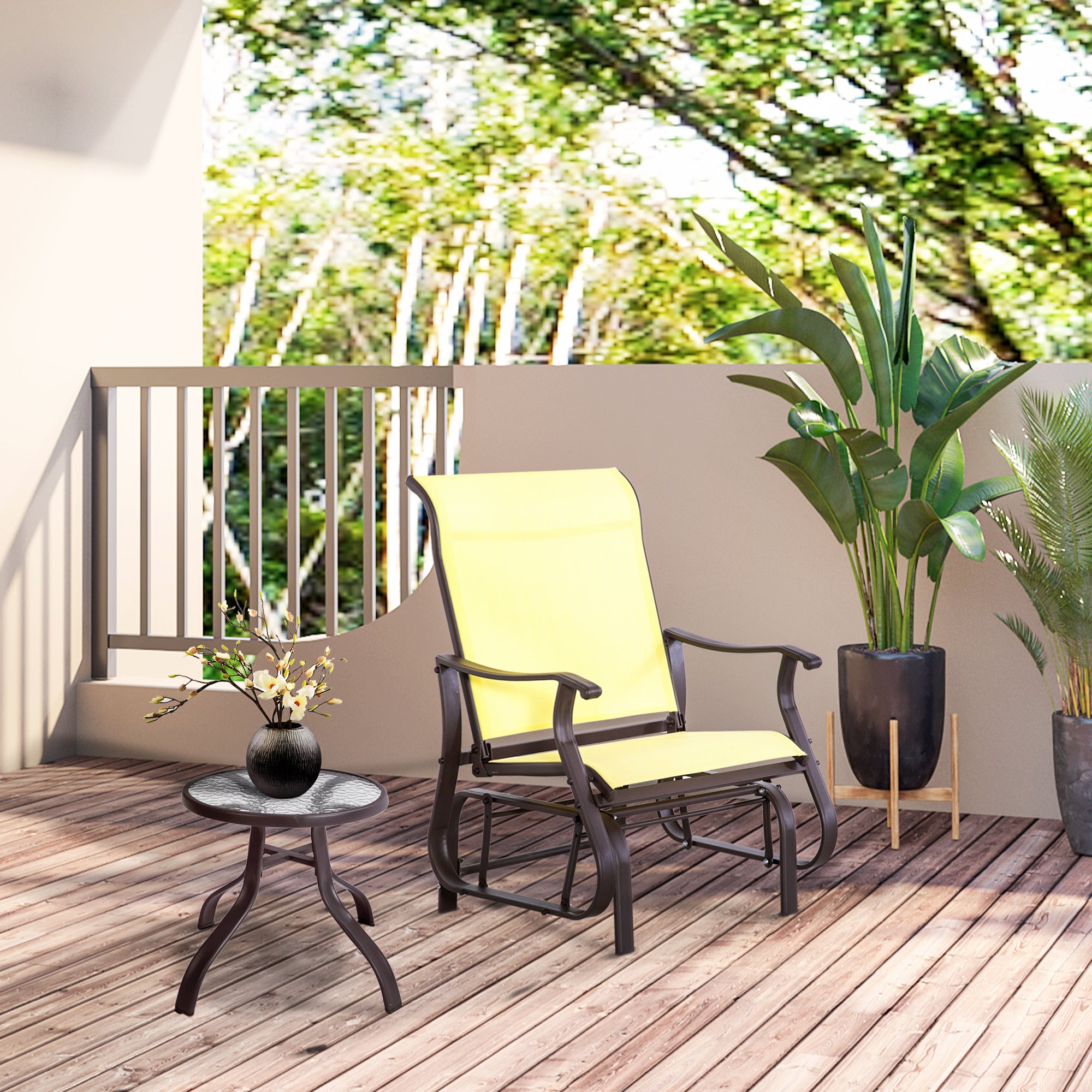 Outdoor Glider Chair, Gliders for Outside Patio with Steel Frame and Mesh Fabric for Backyard, Garden, and Porch