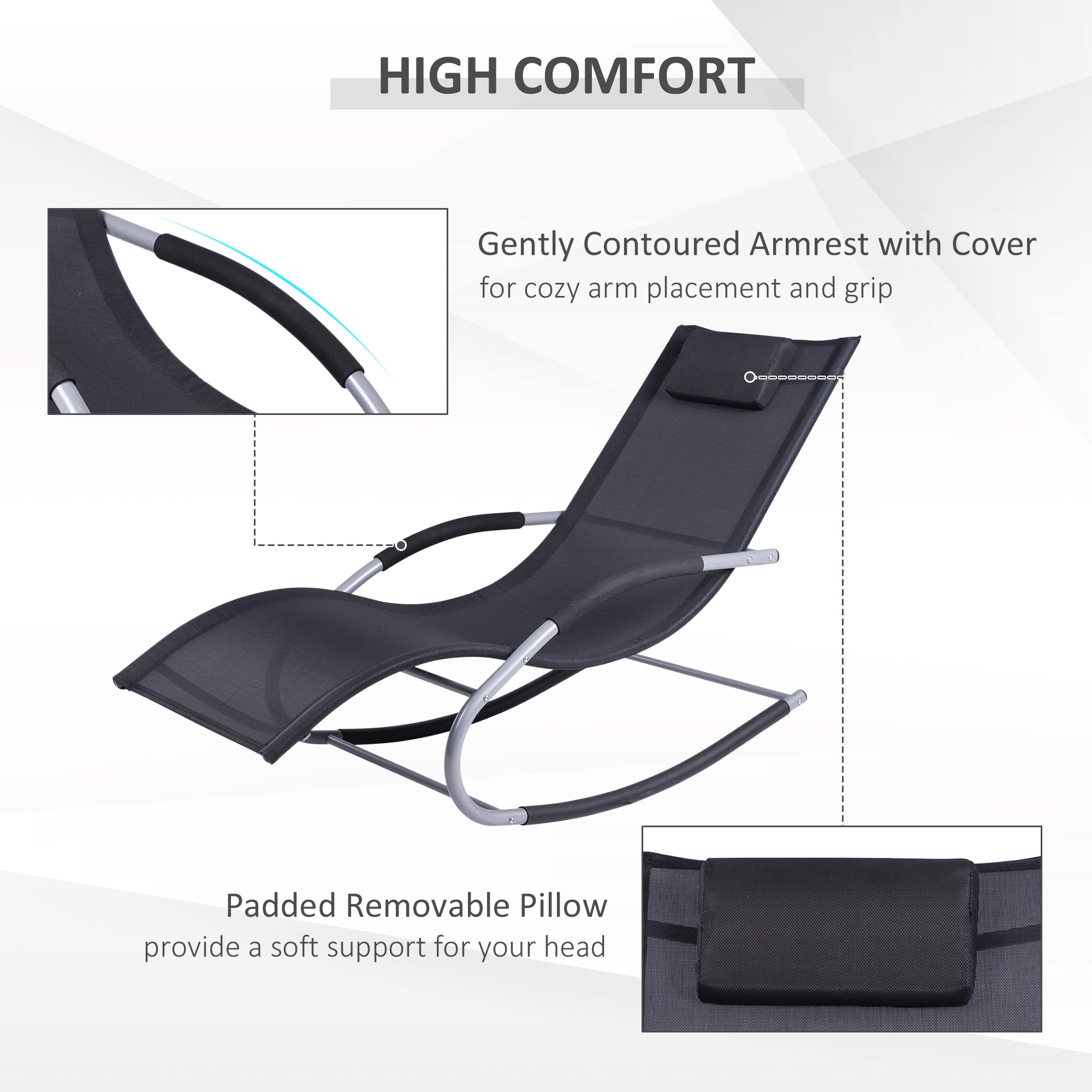 Zero Gravity Rocking Chair Outdoor Chaise Lounge Chair Recliner Rocker with Detachable Pillow and Weather-Fighting Fabric for Patio, Deck, Pool