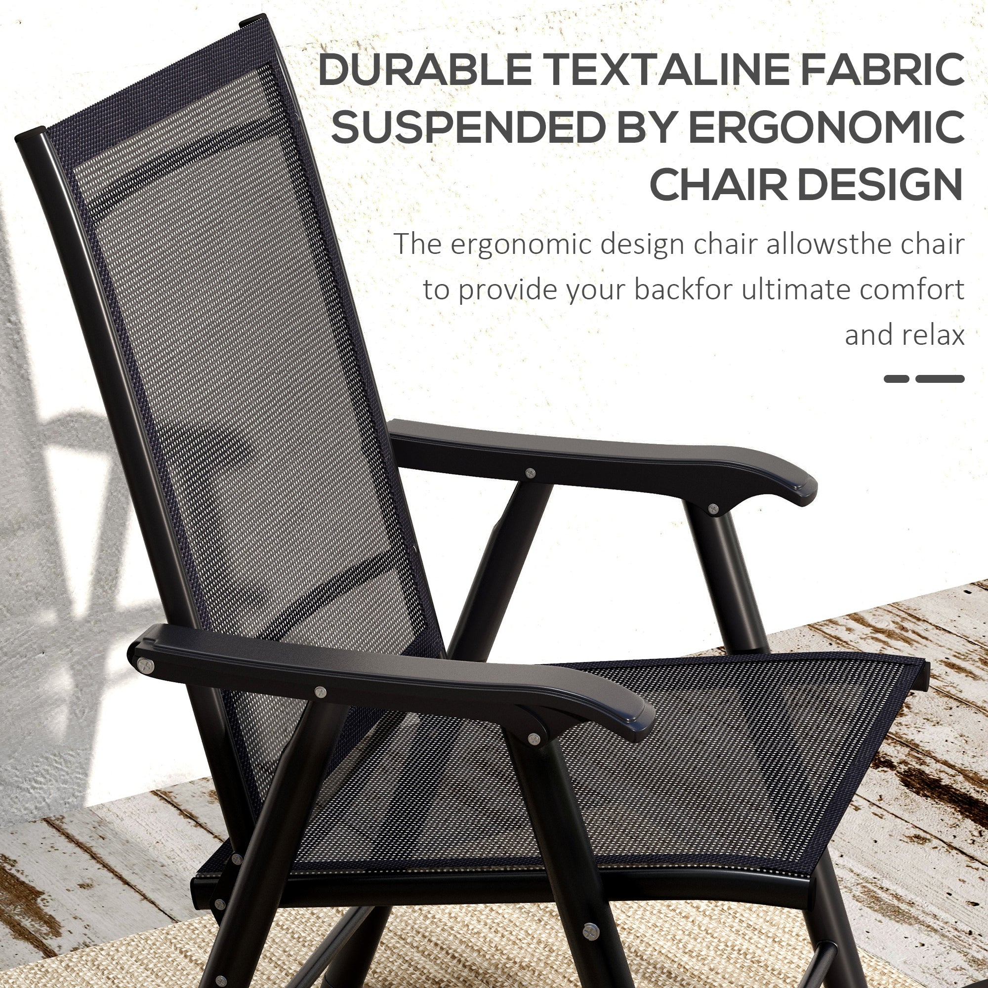 Set of 4 Outdoor Folding Chairs, Stackable Patio Dining Chairs with Armrests, Metal Frame
