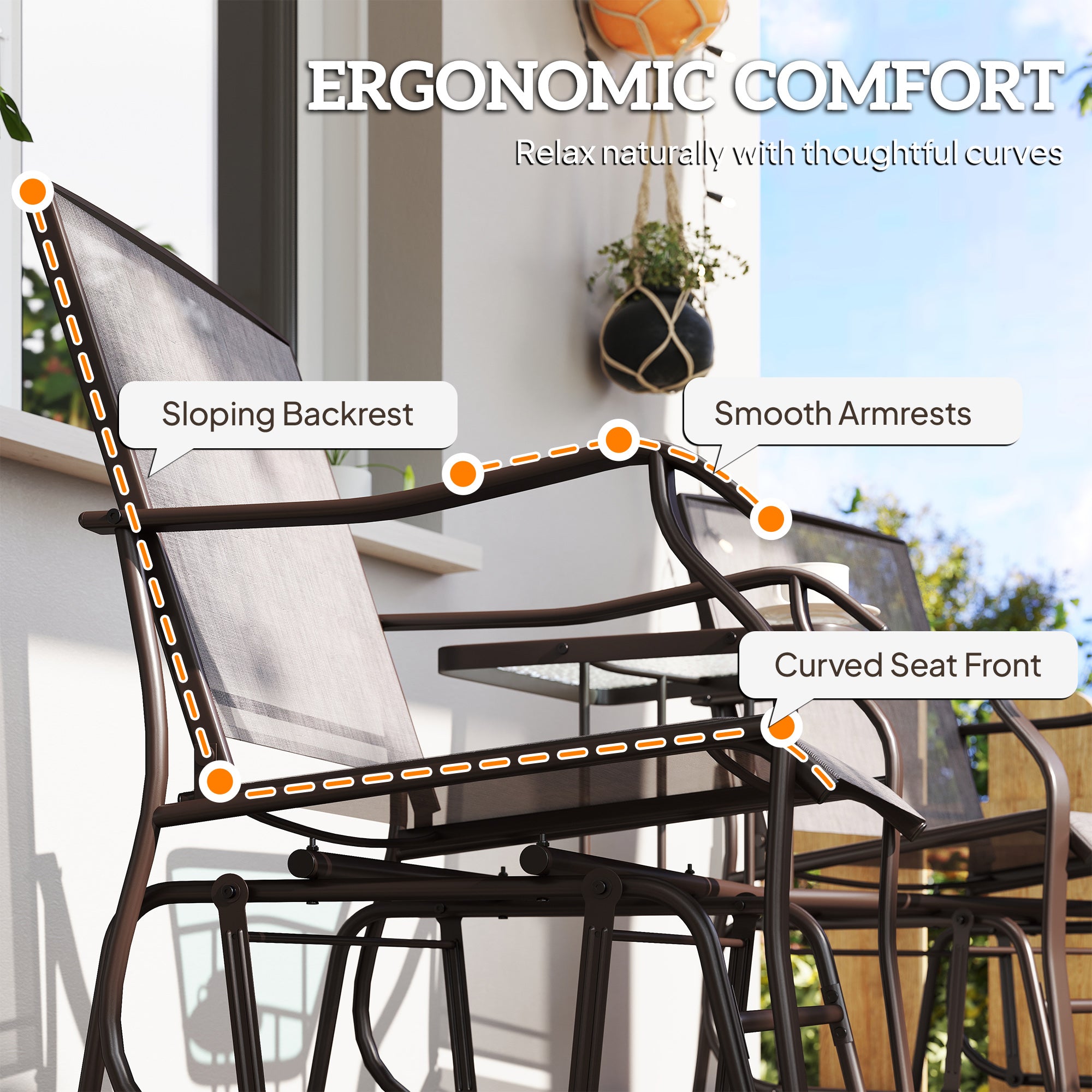 Outdoor Glider Chairs with Coffee Table, Patio 2-Seat Rocking Chair Swing Loveseat with Breathable Sling for Backyard, Garden, and Porch