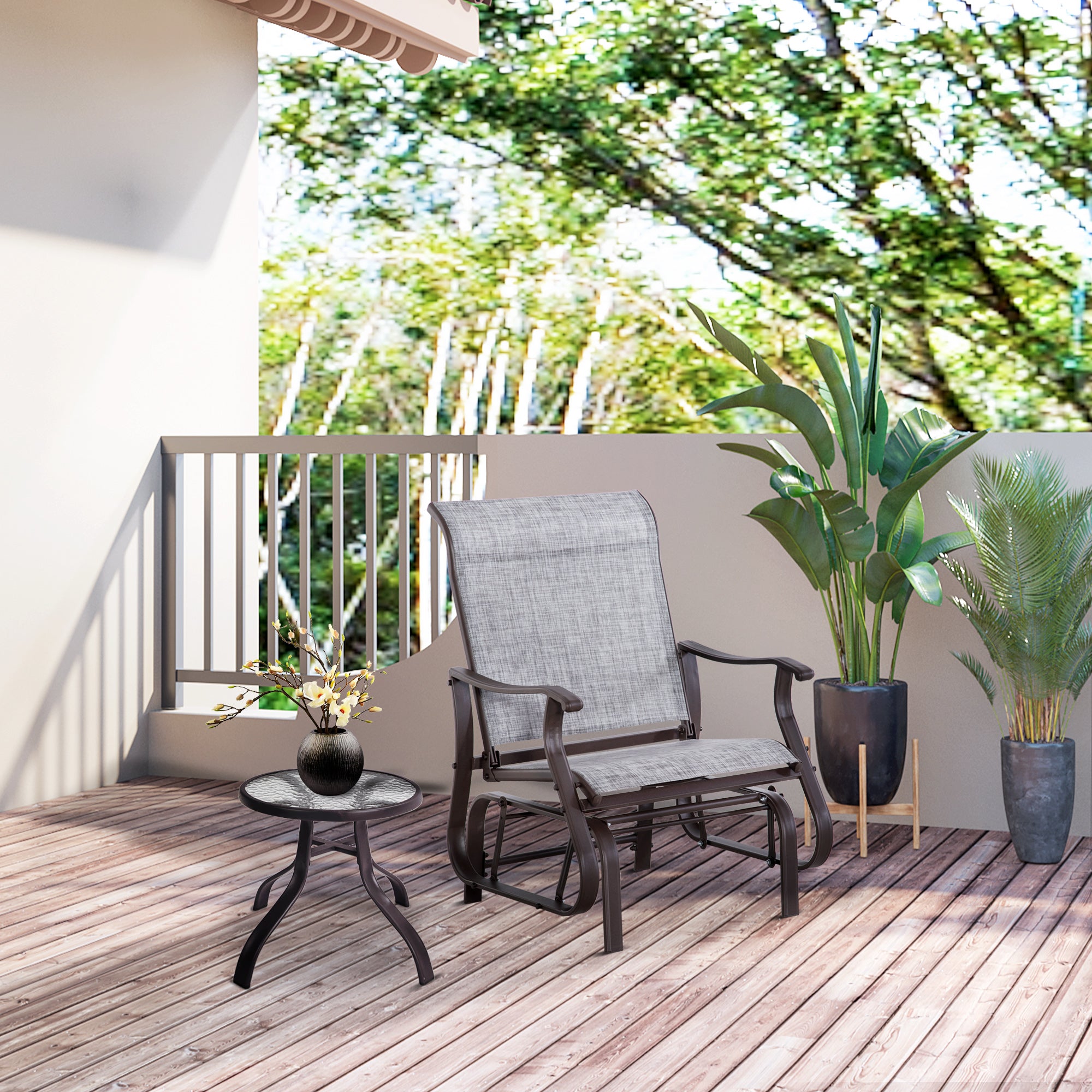 Outdoor Glider Chair, Gliders for Outside Patio with Steel Frame and Mesh Fabric for Backyard, Garden, and Porch