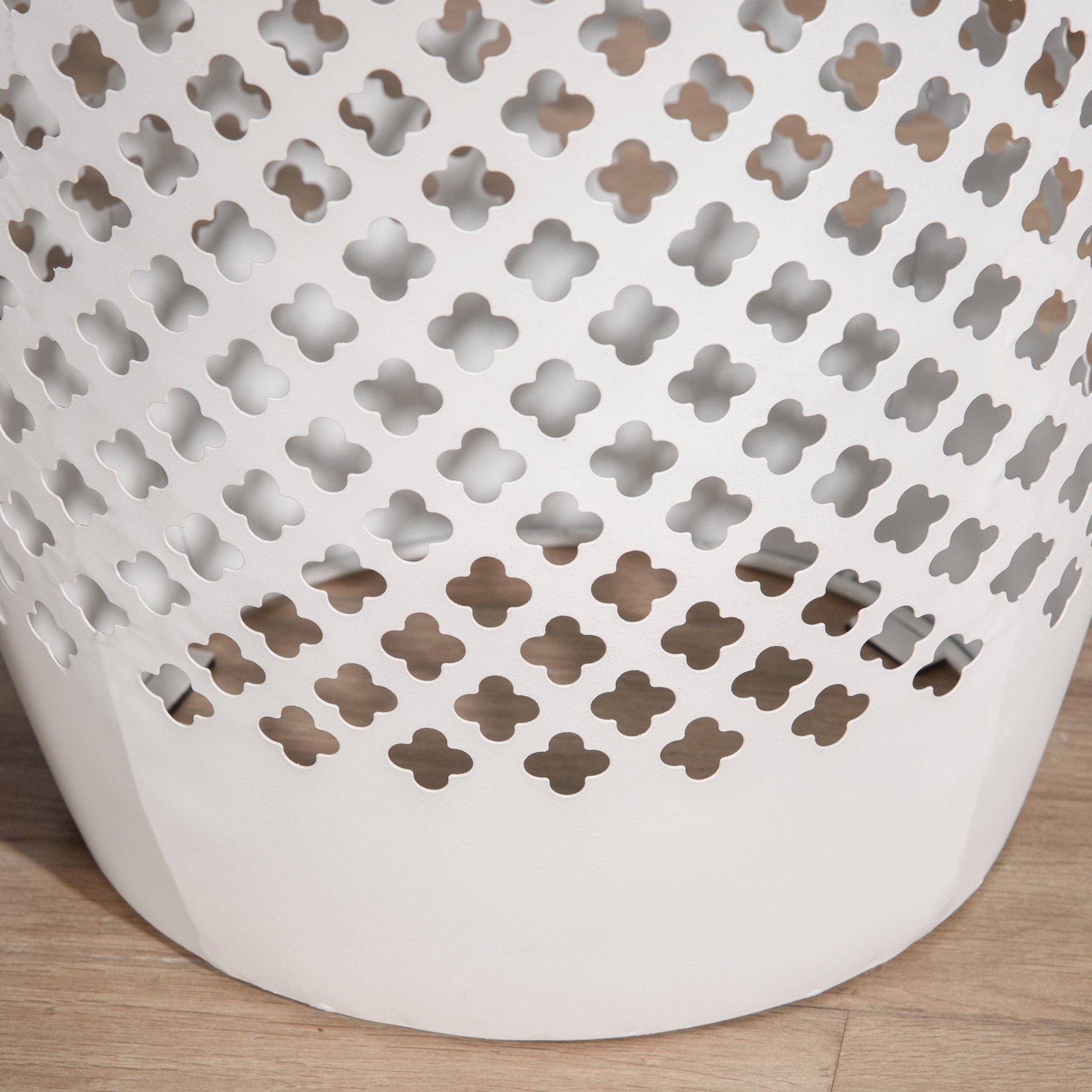 12" Steel Outdoor Side Table, Round Hollow Drum Patio End Table, Accent Table for Indoor and Outdoor