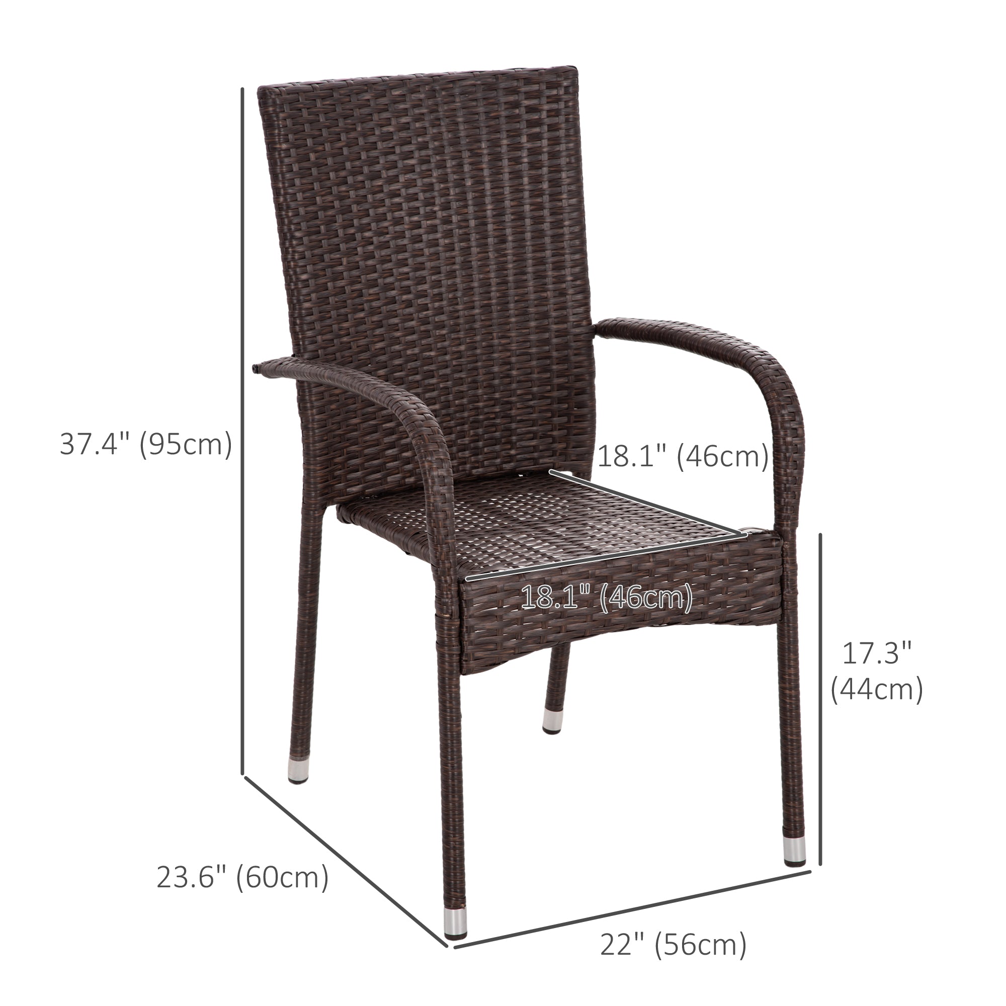 Stackable PE Rattan Outdoor Dining Chairs with Cushion, Patio Wicker Dining Chair with Armrests & Backrest