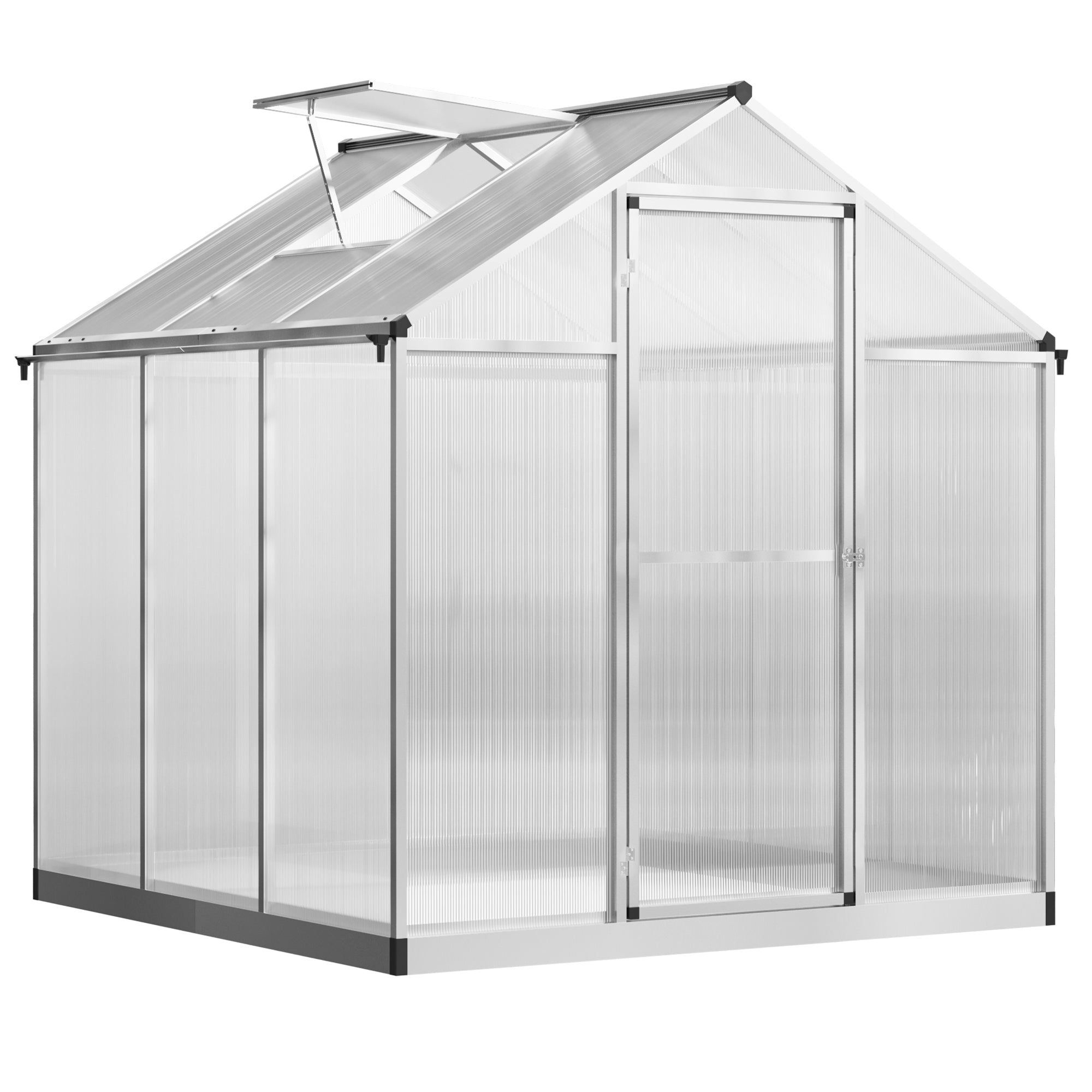 6' L x 6' W Walk-In Polycarbonate Greenhouse with Roof Vent for Ventilation & Rain Gutter for Winter