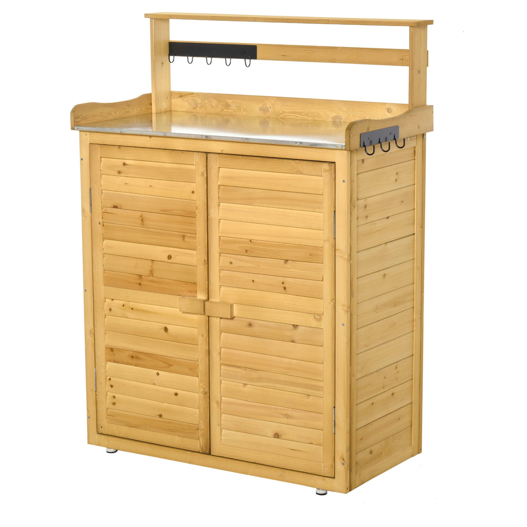 Backyard Garden Tool Storage Shed, Outdoor Storage & Potting Bench with 2 Magnetic Close Doors & Large Interior Storage Space