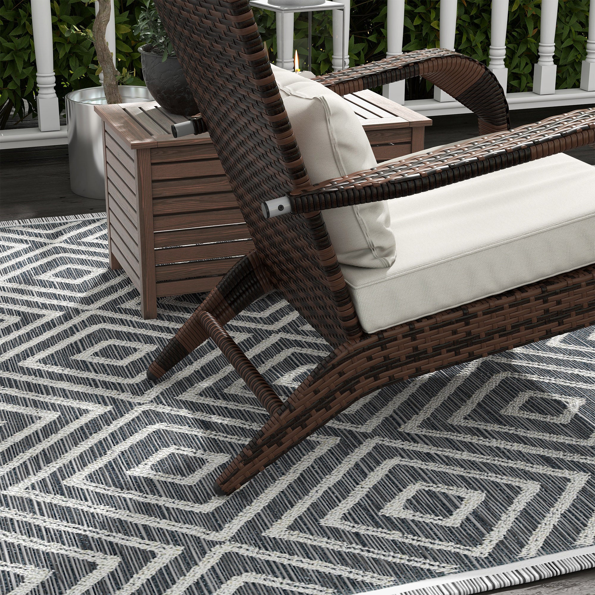 Wicker Adirondack Chair Fire Pit Chair w/ Ottoman & Cushions