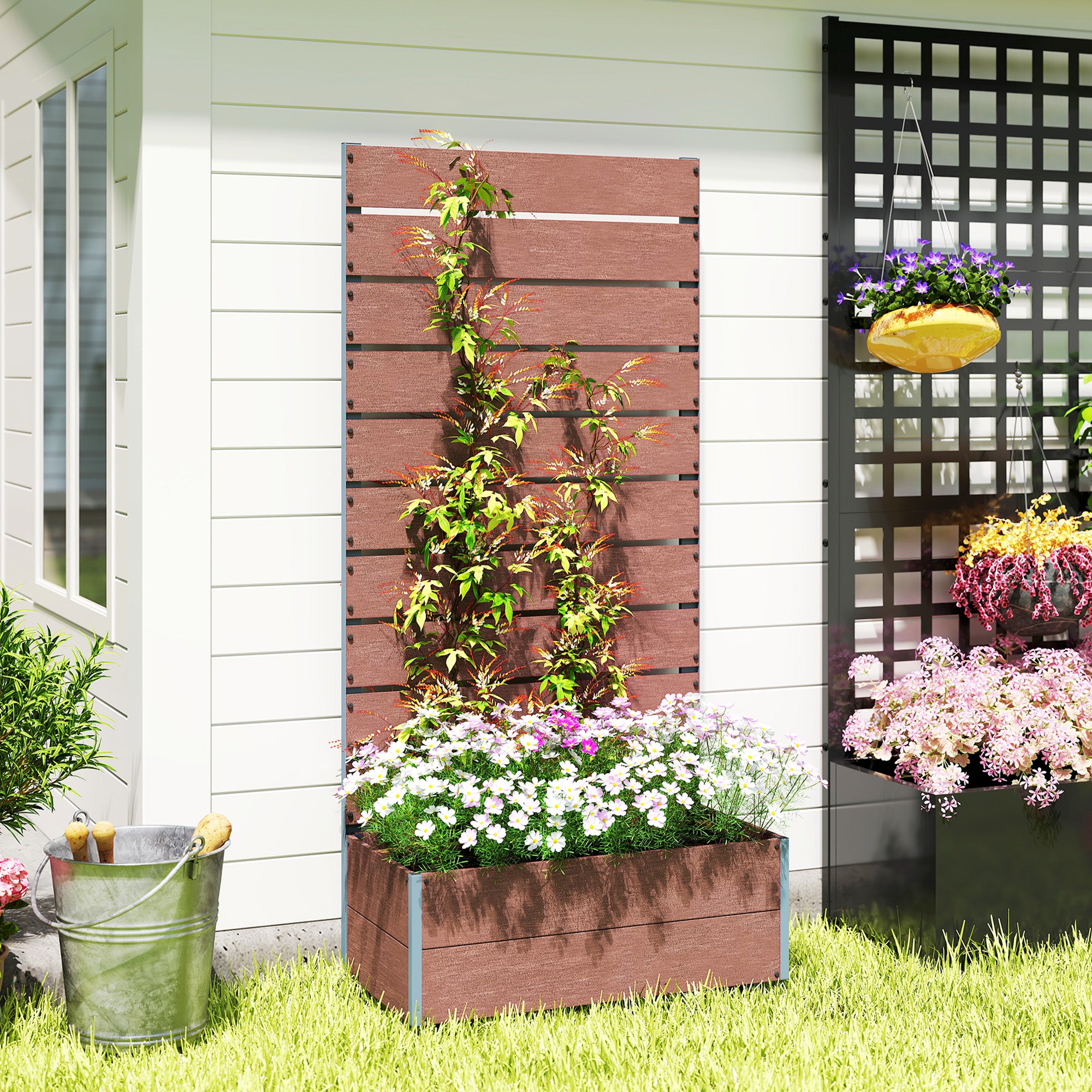 Trellis Planter for Climbing Plants, Raised Garden Bed with Trellis, Planter Box for Outdoor, 28.25" x 15" x 59"