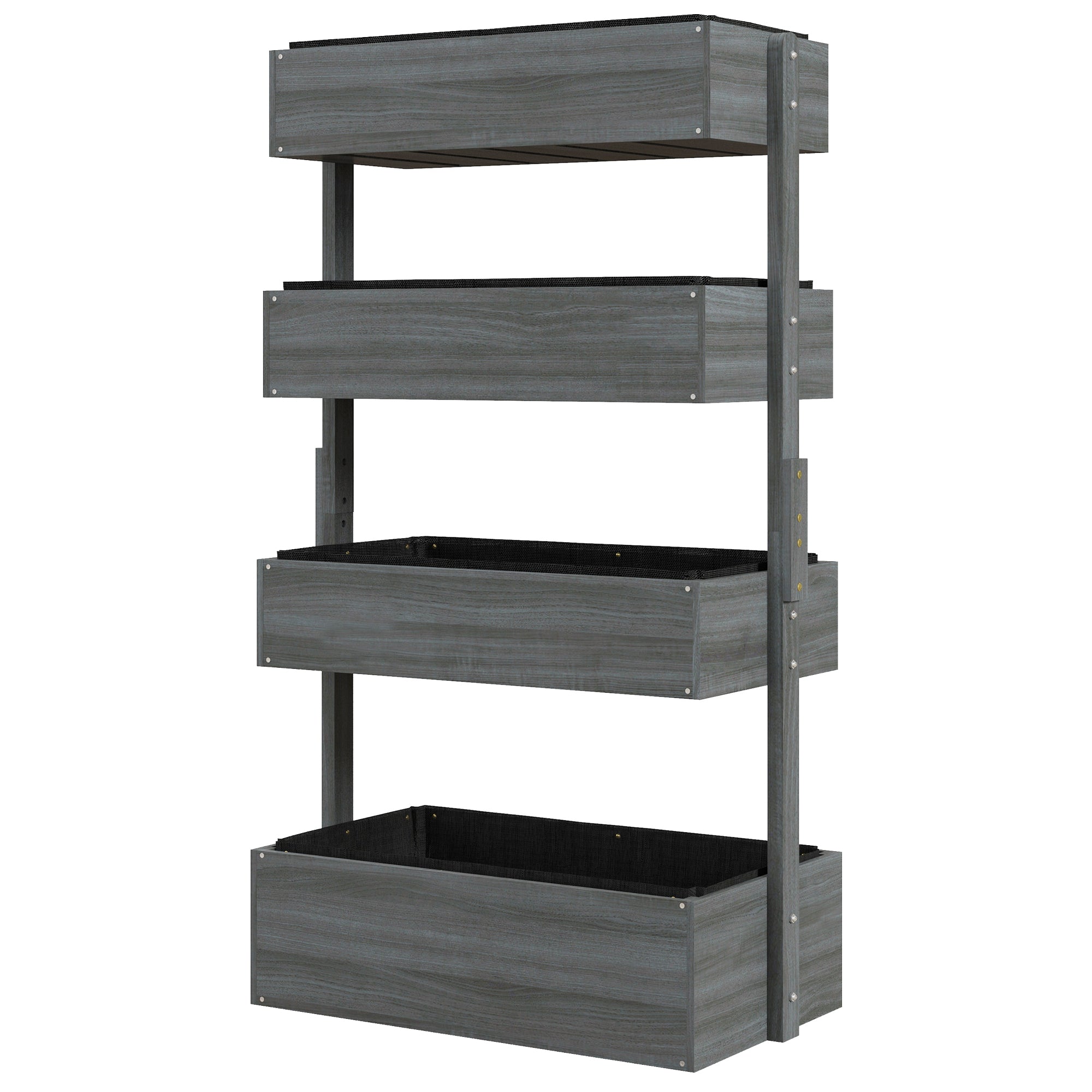 Outdoor Wooden Vertical Garden Planter, 4 Tier Planter Box, Self-Draining for Flowers, Vegetables, Herbs, Gray