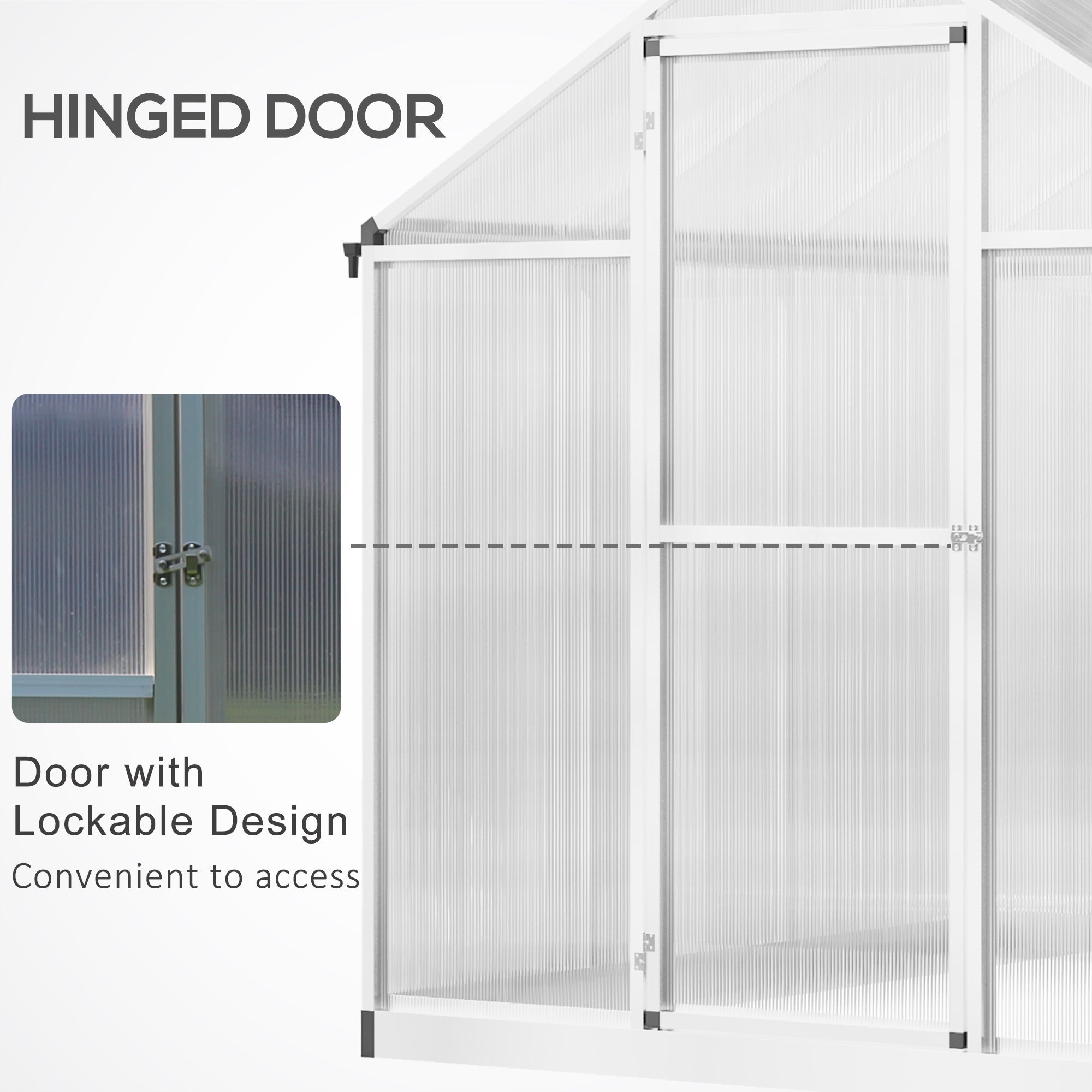 8' L x 6' W Walk-In Polycarbonate Greenhouse with Roof Vent for Ventilation & Rain Gutter for Winter