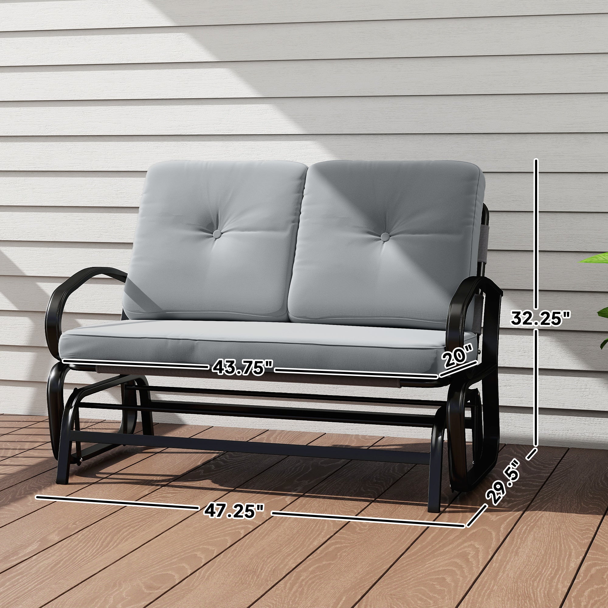 Outdoor Glider Bench, 2-Person Patio Rocker Loveseat with Tufted Cushions, Steel Frame for Porch, Garden Backyard