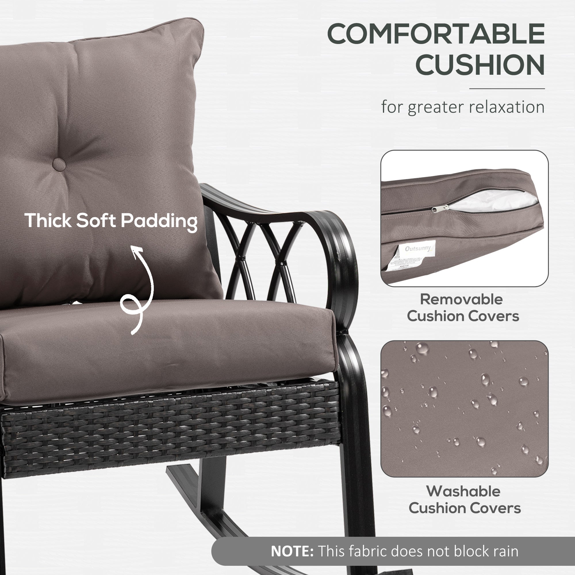 Outdoor Wicker Rocking Chair with Padded Cushions, Aluminum Furniture Rattan Porch Rocker Chair w/ Armrest for Garden, Patio, and Backyard