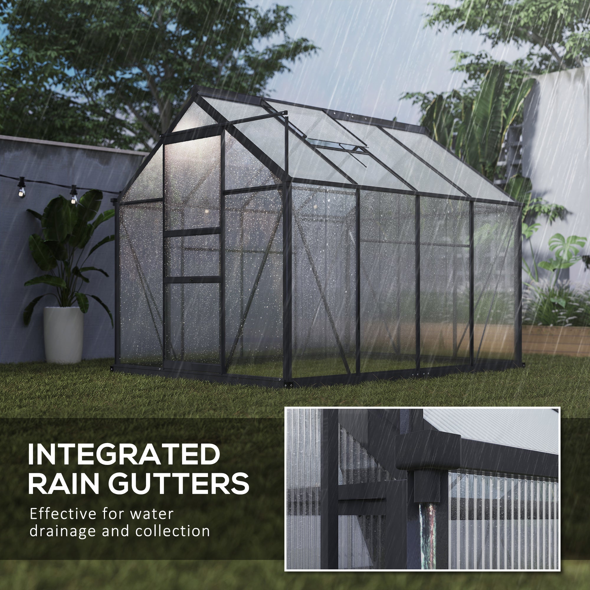 Greenhouse for Outdoors, Polycarbonate Greenhouse with Rain Gutter and Roof Vent, Aluminum Walk-in Green House for Patio Backyard Garden