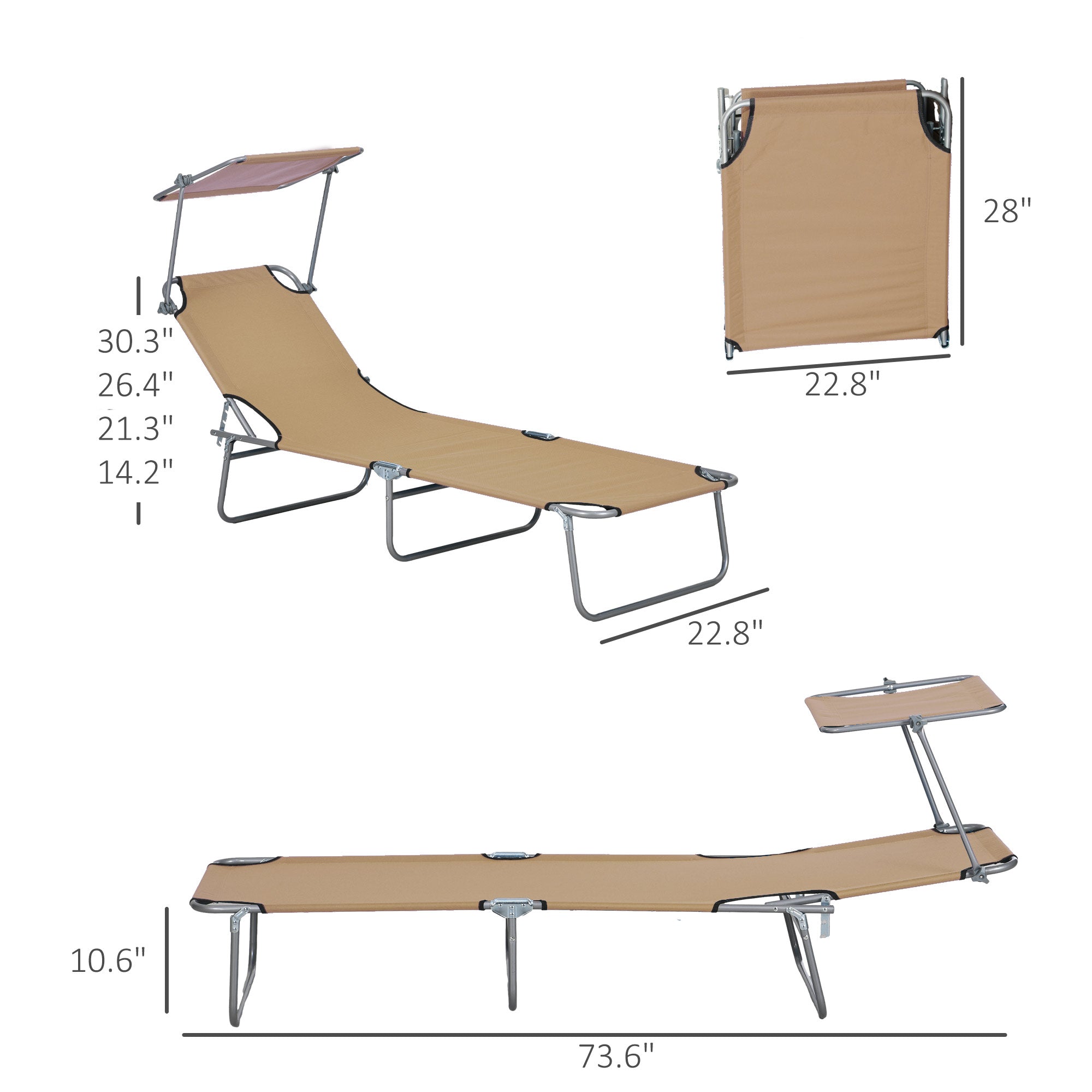 Outdoor Pool Chaise Lounge Chair, Folding Tanning Chair with Sun Shade