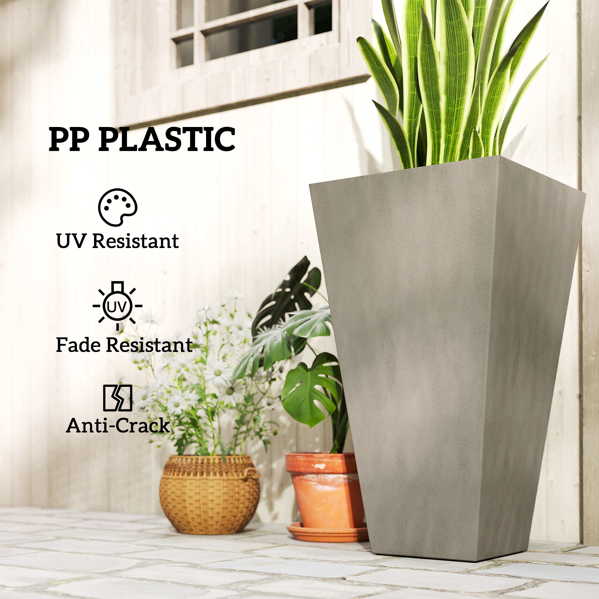 Tall Planters for Outdoor Plants Set of 3, 28 In Taper Planters with Drainage Holes, Indoor Grande Plant Pots, Front Porch Decor