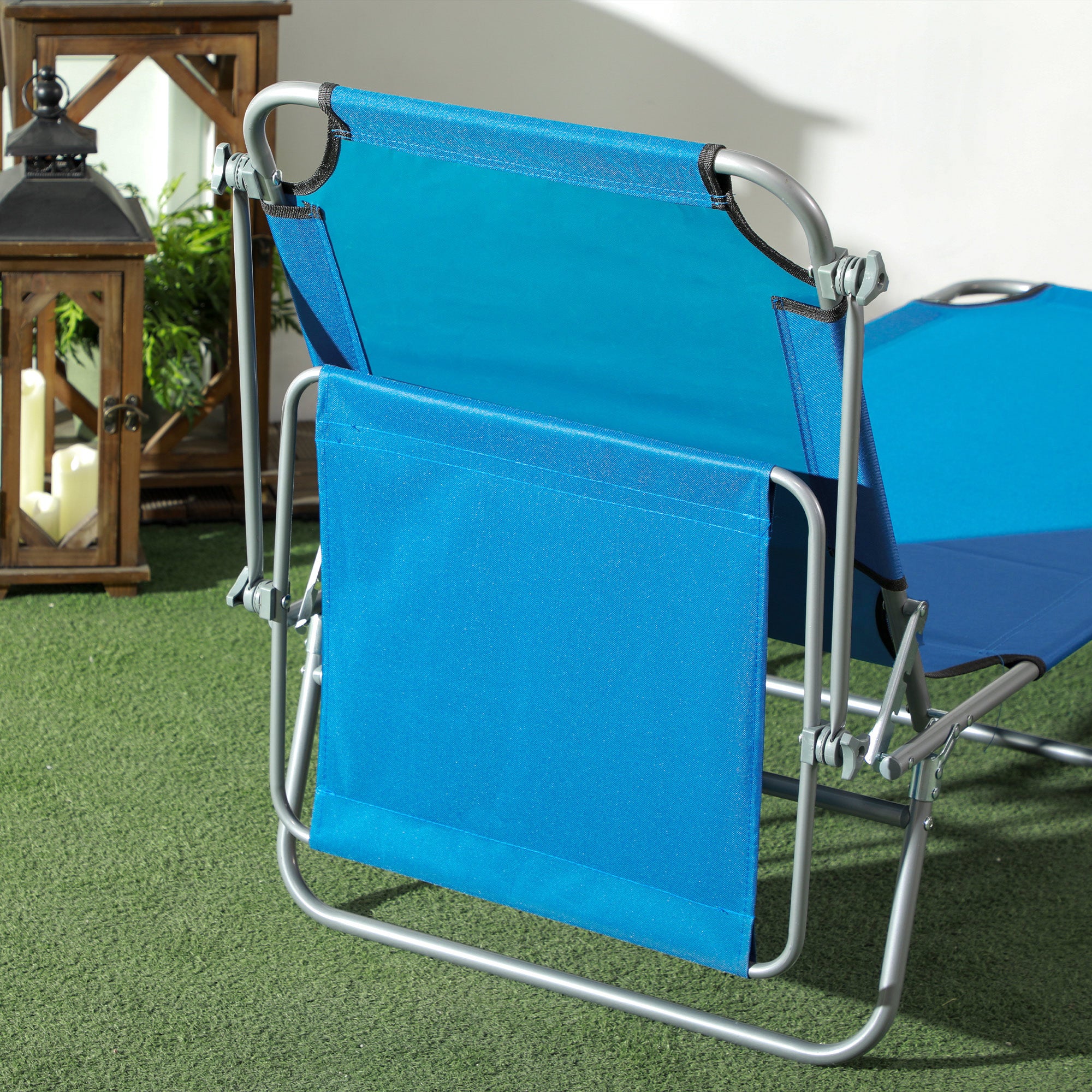 Outdoor Pool Chaise Lounge Chair, Folding Tanning Chair with Sun Shade