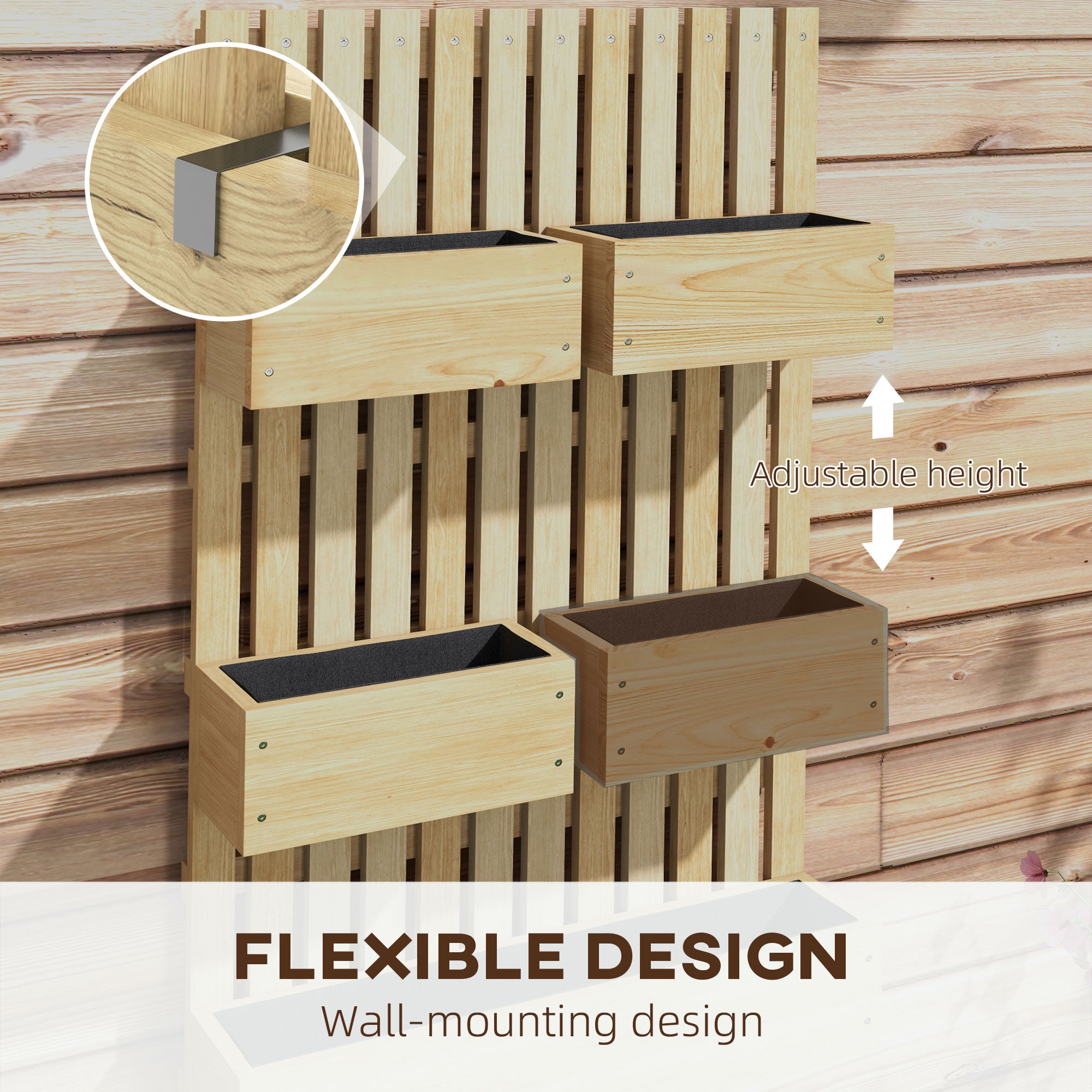 Wall Mounted Planter with Trellis and Drainage Holes for Small Spaces, Raised Garden Bed, Natural