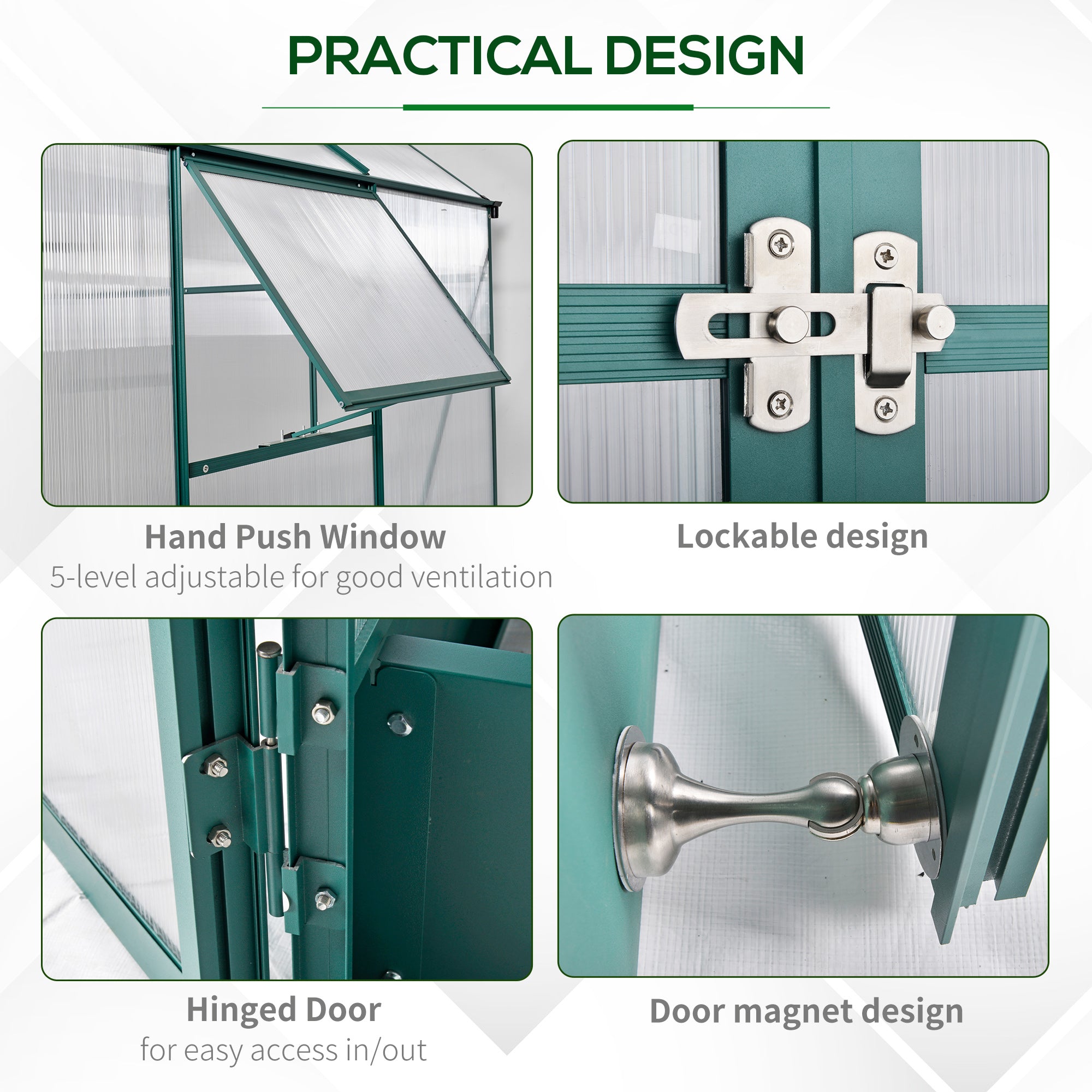 8' x 6' Greenhouse for Outdoors, Polycarbonate Greenhouse with Roof Vent and Rain Gutter, Aluminum Walk-in Green House for Outside for Patio Backyard Garden, Green