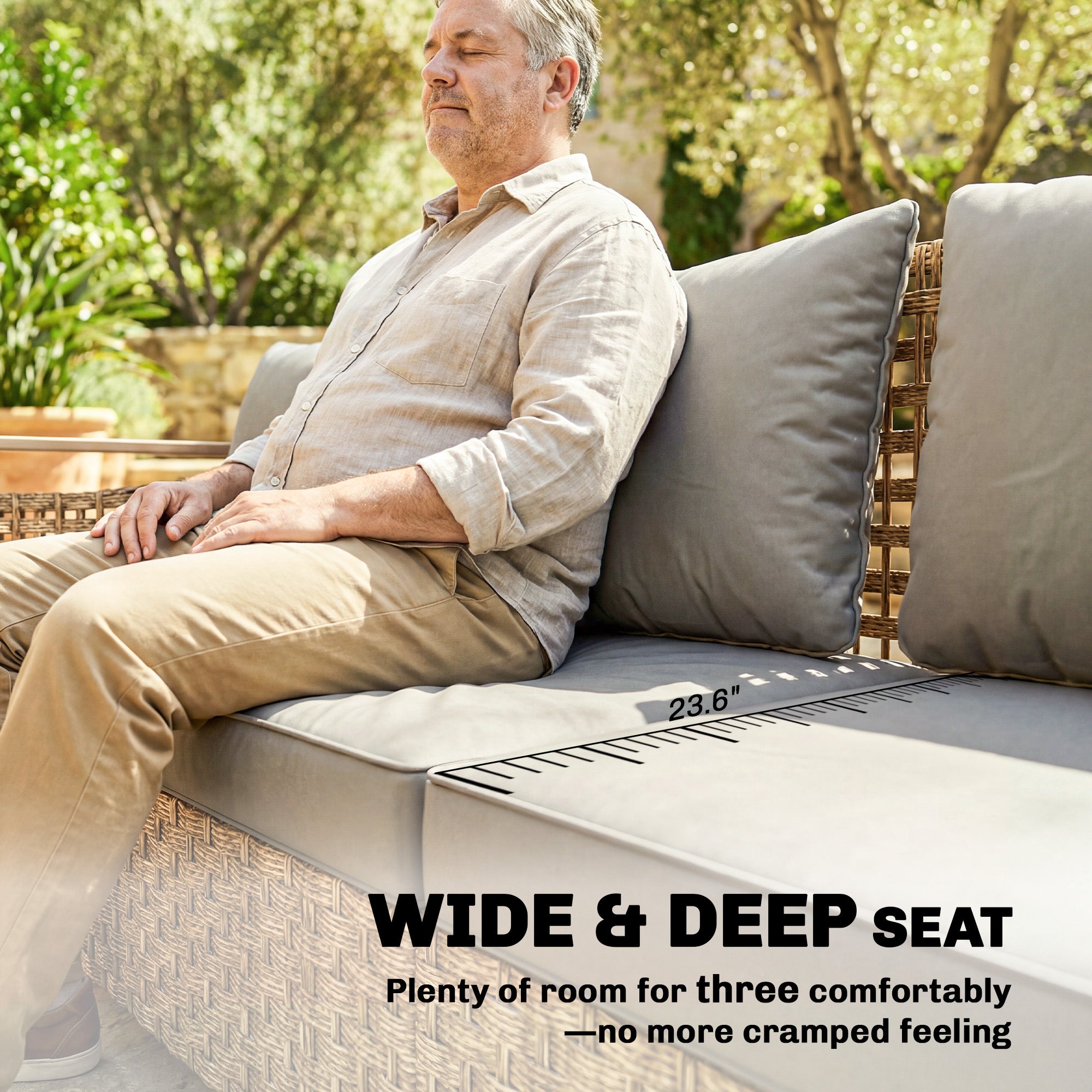 Rattan Wicker Sofa 3-Seater Outdoor Patio Sofa with Cushions for Garden Backyard Porch