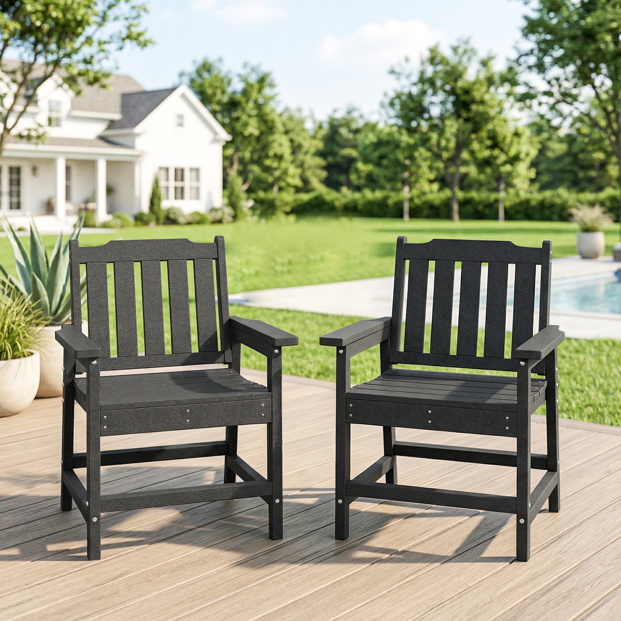 2 Piece All-Weather Patio Chairs, HDPE Patio Dining Chair Set, Heavy Duty Wood-Like Outdoor Furniture