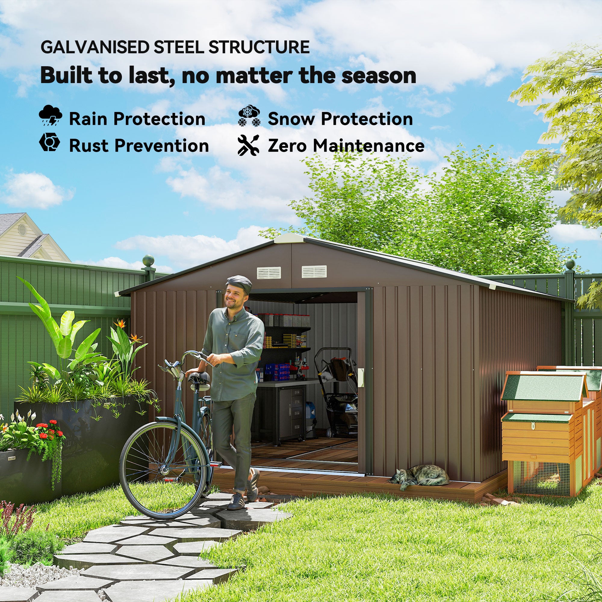 Garden Metal Shed, Storage Shed Utility Storage with Double Locking Doors for Bike, Yard Tools