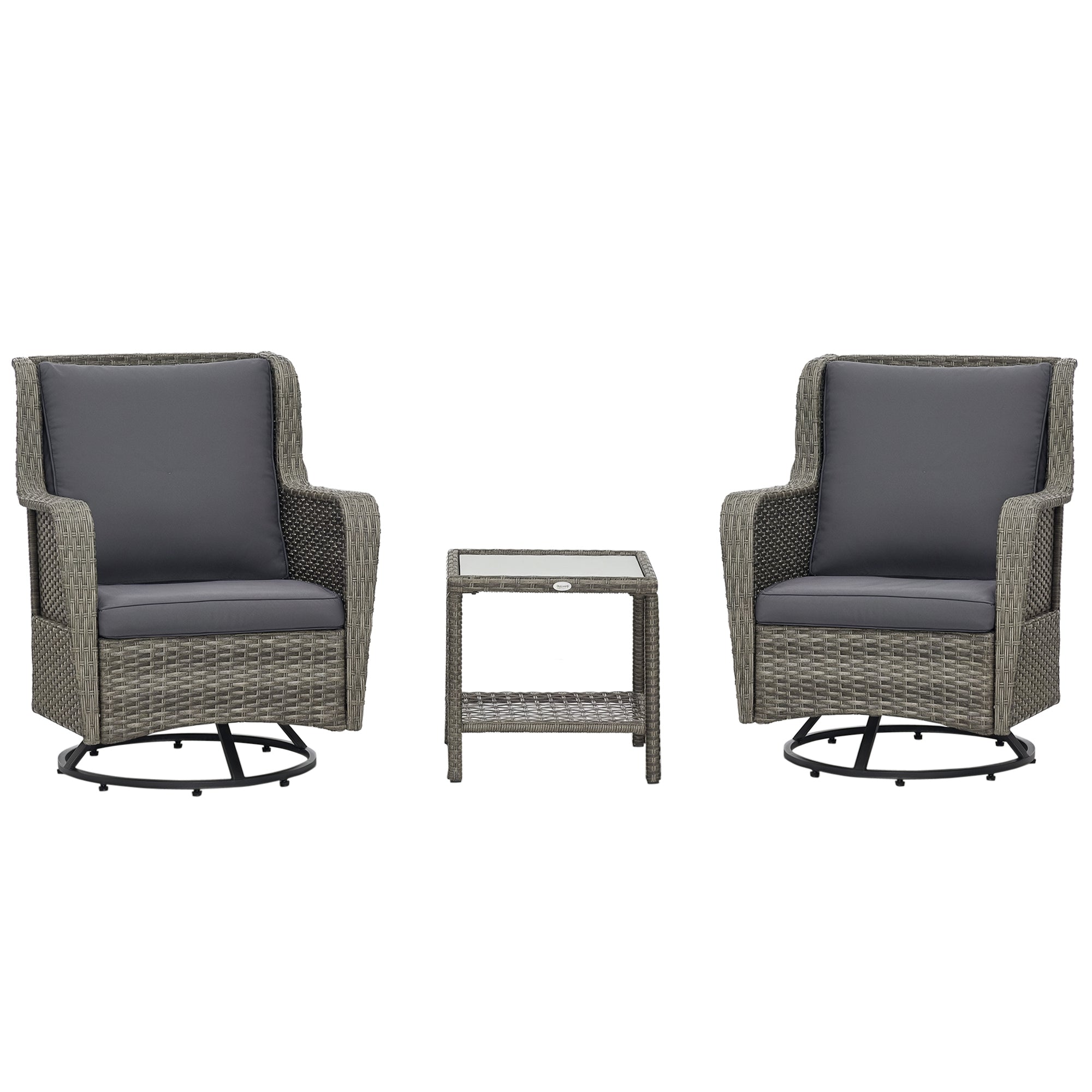 Patio Bistro Set, Porch Furniture with 360° Rotation & Rocking Function, 28.25"x30.75"x36.25"