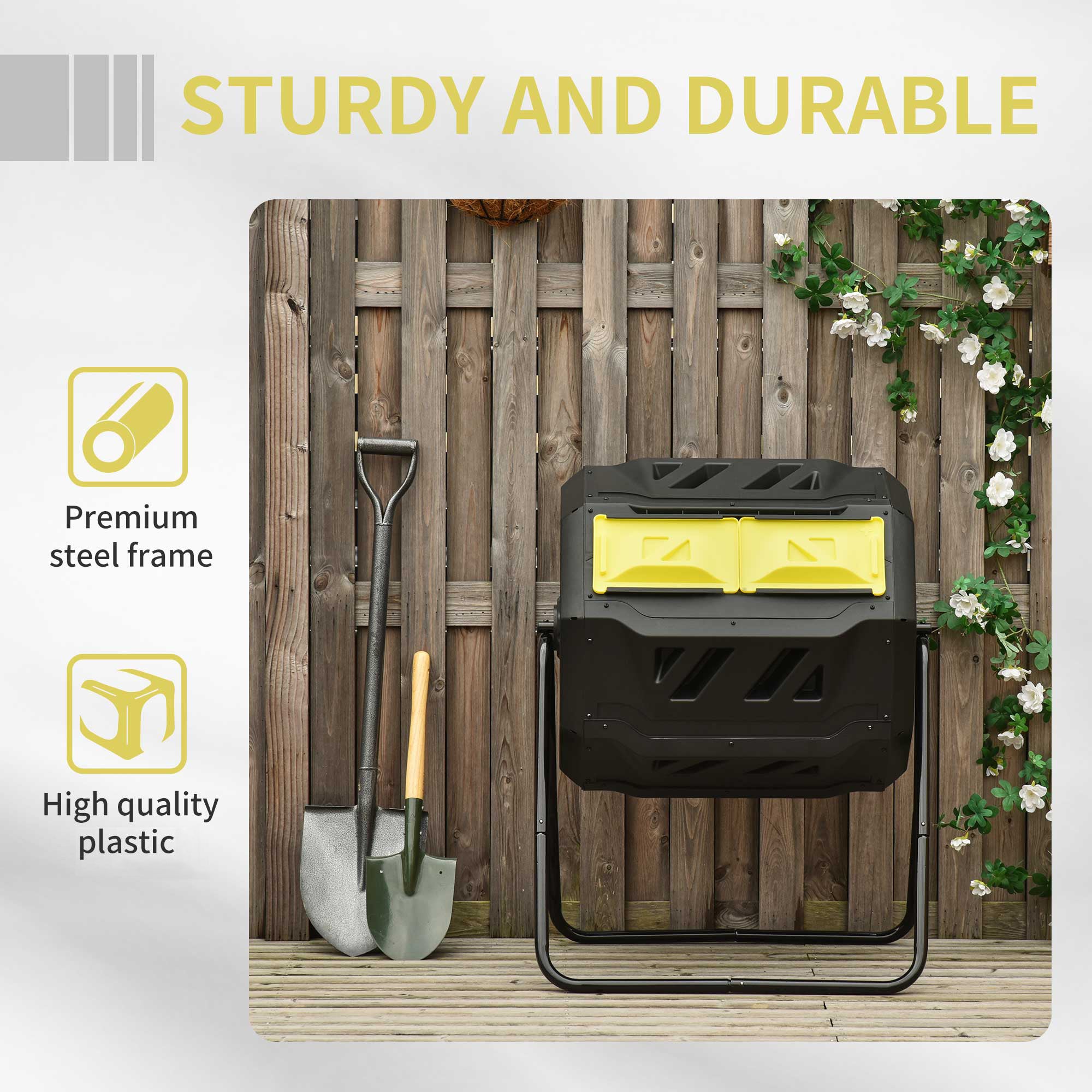 Tumbling Compost Bin Outdoor 360° Dual Chamber Rotating Composter 43 Gallon
