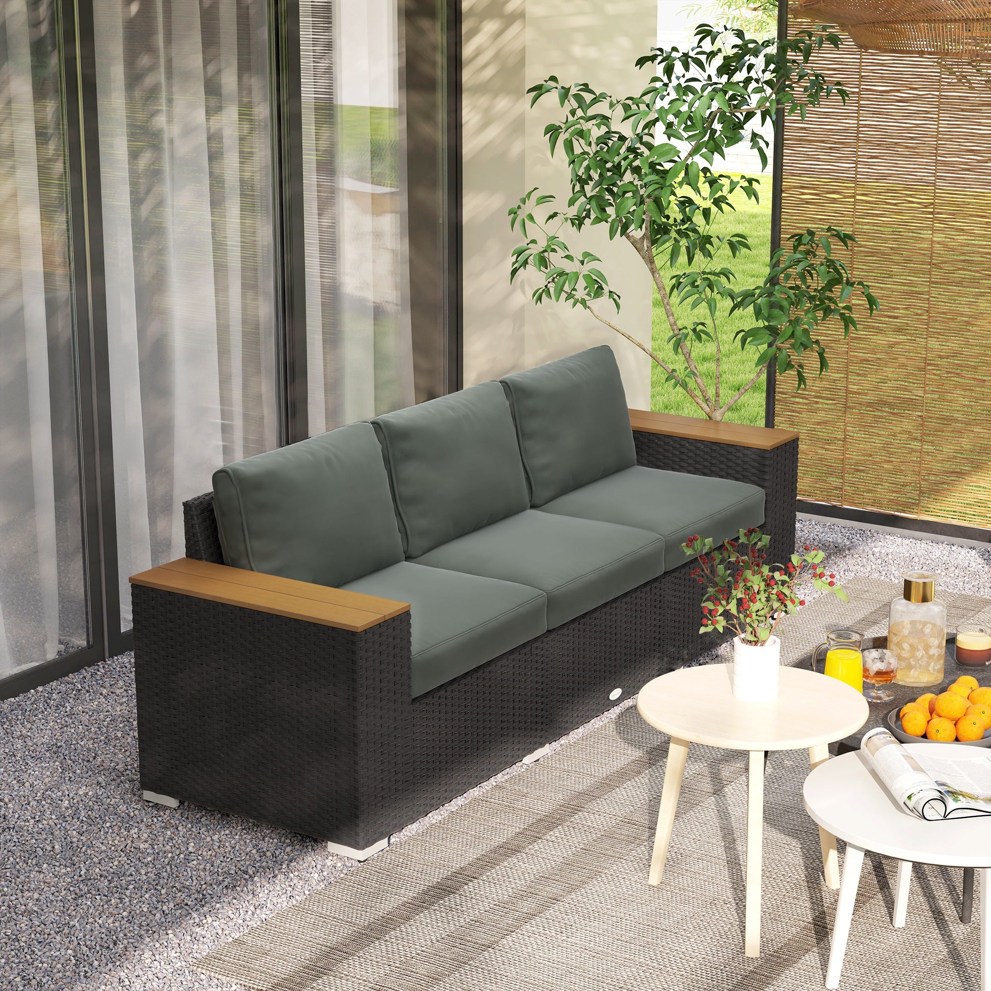 3-Seat Outdoor Patio Sofa, PE Wicker Outdoor Couch with Extra Wide Deep Seat, Wide Armrests 4" Cushions