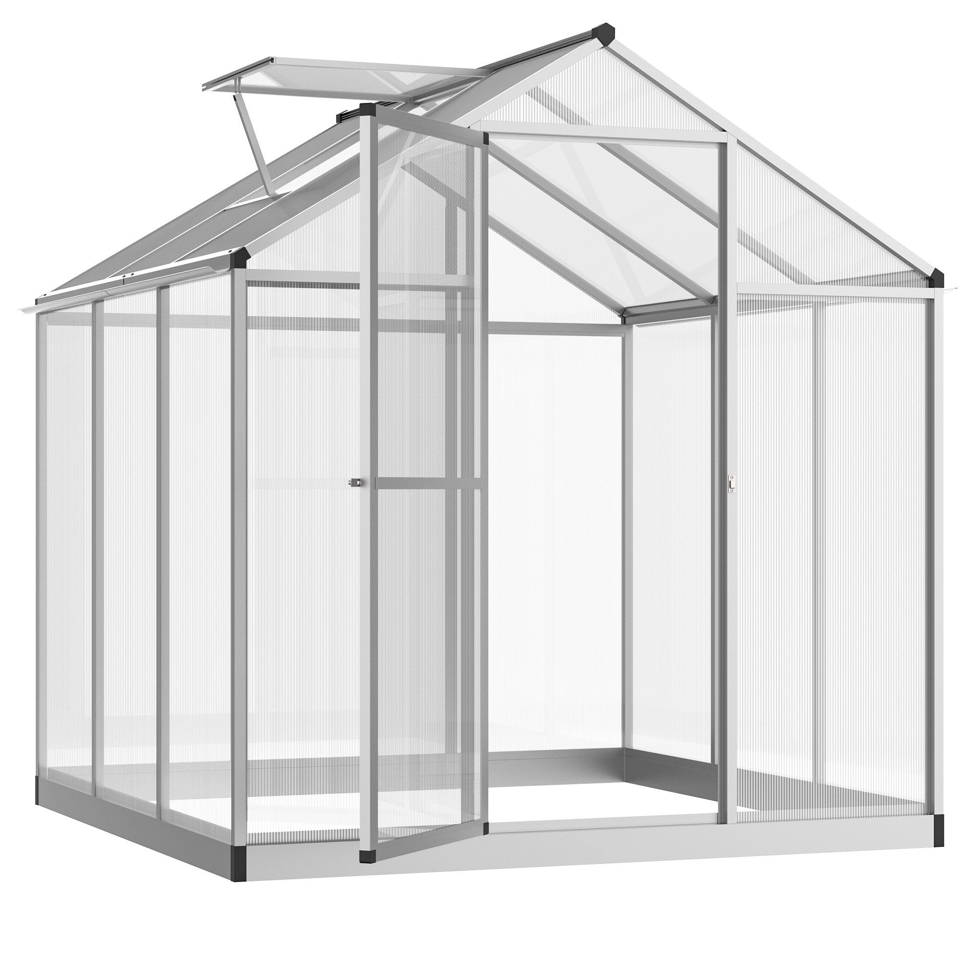 6' L x 6' W Walk-In Polycarbonate Greenhouse with Roof Vent for Ventilation & Rain Gutter for Winter