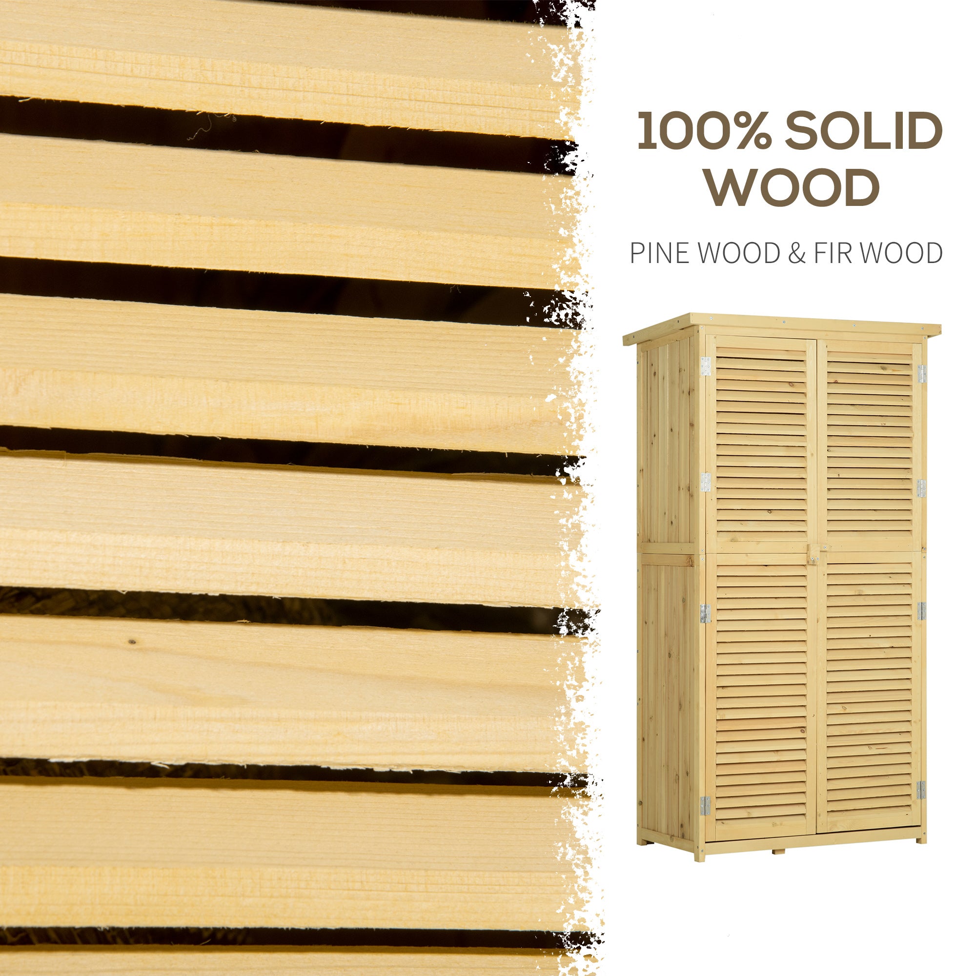 5' x 3' Wooden Garden Storage Shed, Sheds & Outdoor Storage with Asphalt Roof & 2 Large Wood Doors with Lock, Natural