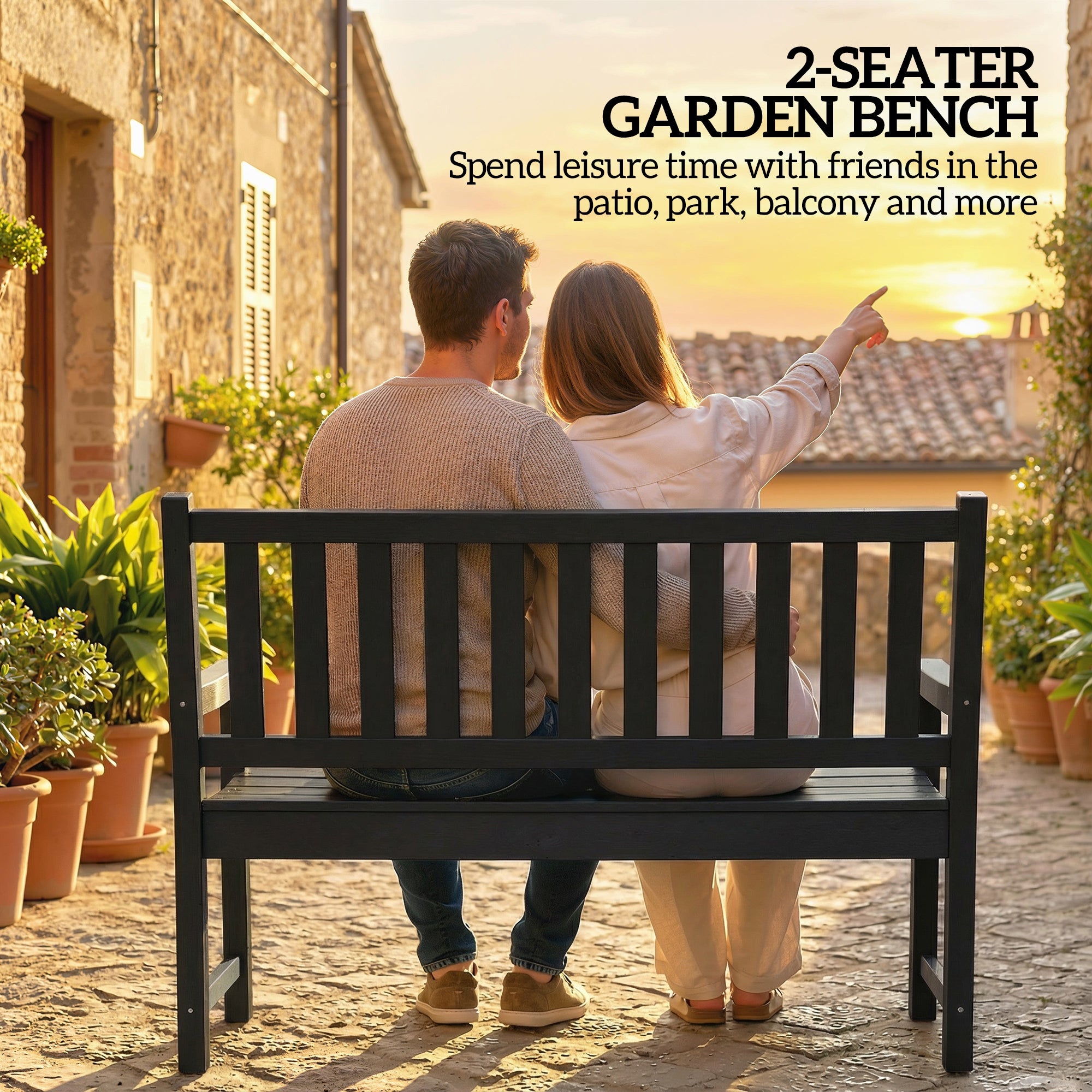 2-Person Garden Bench, HDPE Outdoor Bench with 530 lbs Capacity, Curved Seat for Backyard, Park, Porch, Lawn