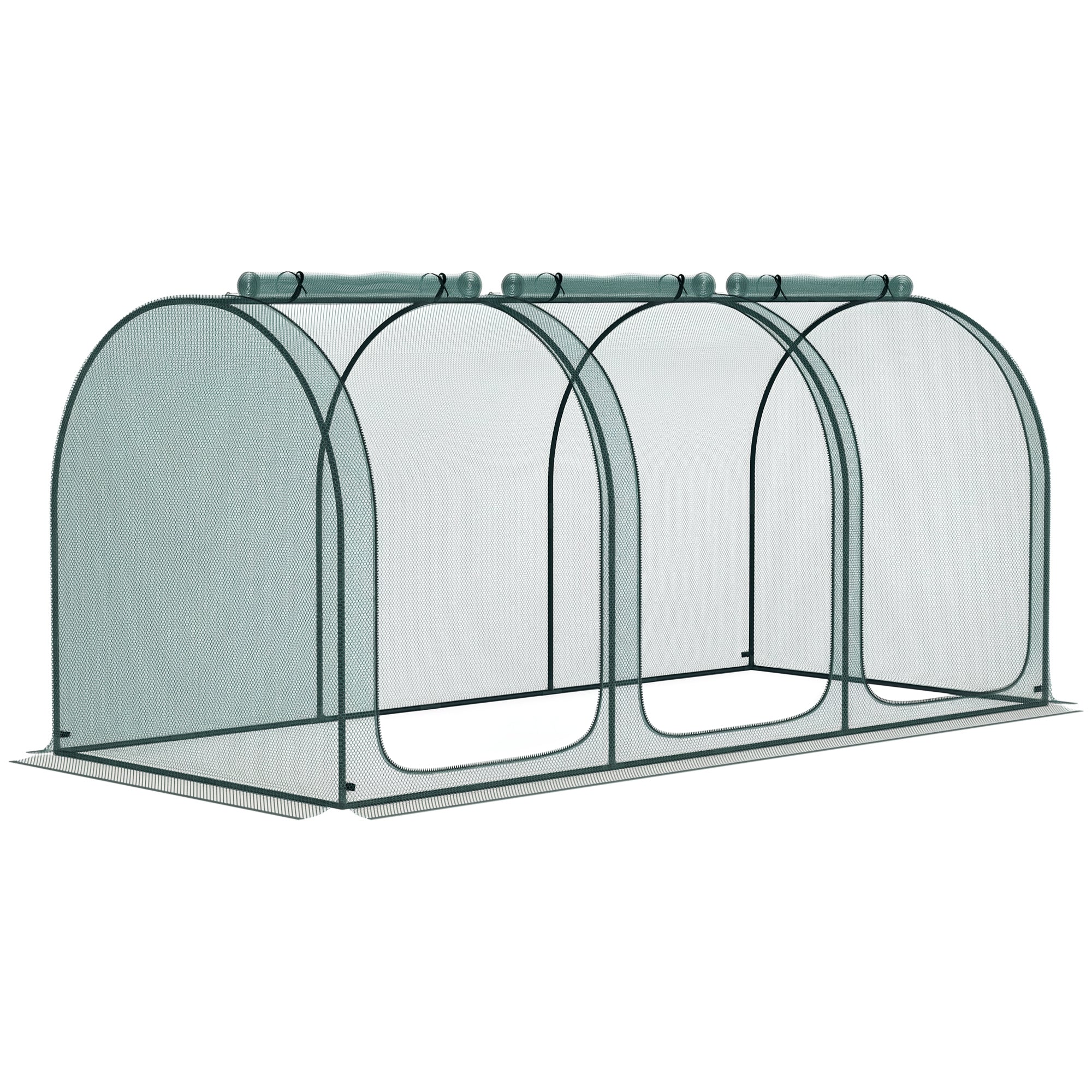9' x 4' Crop Cage, Plant Protection Tent with Three Zippered Doors, Steel Frame, Storage Bag and 4 Ground Stakes, for Garden, Yard, Lawn
