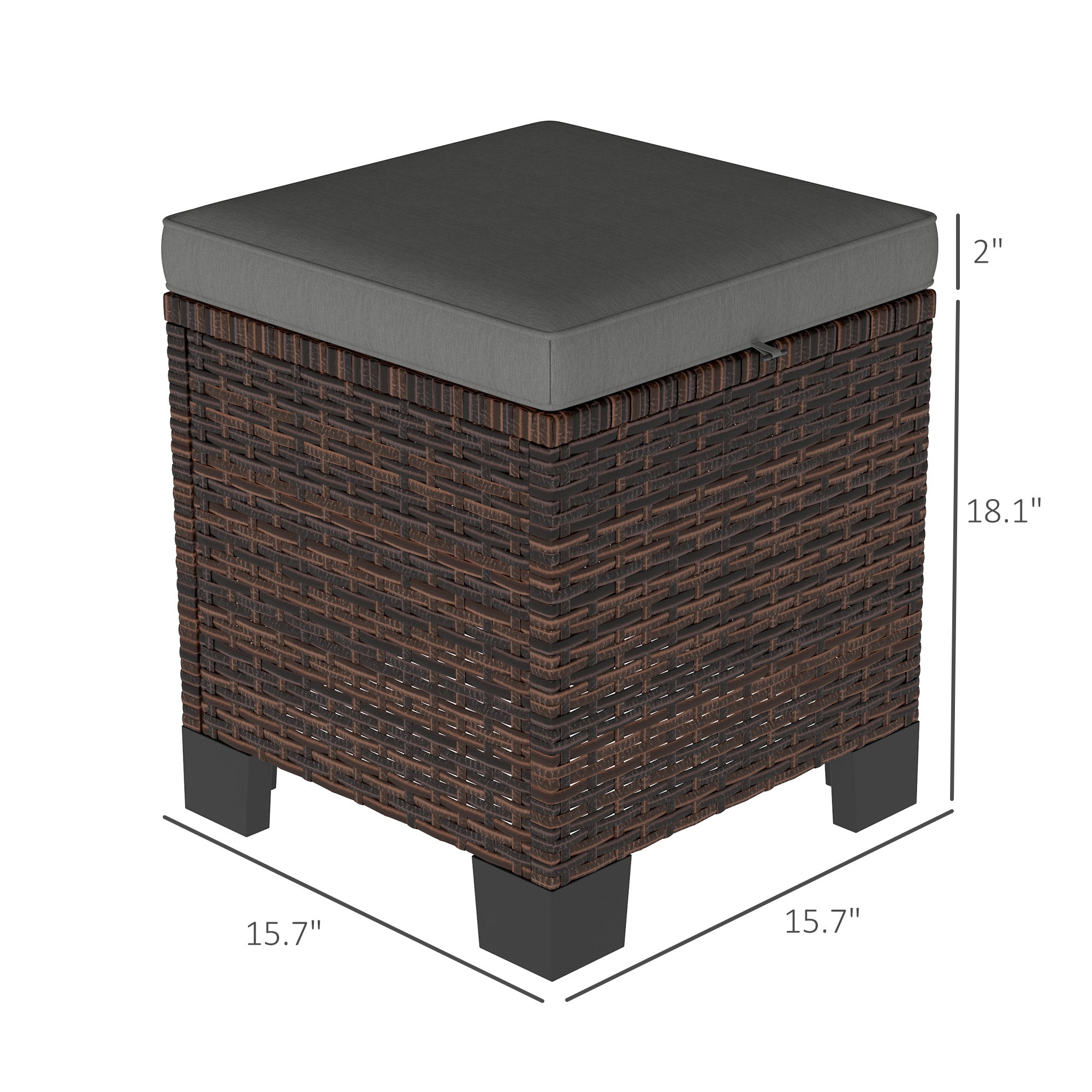 2 Piece Wicker Outdoor Ottomans with Cushions, Rattan Ottoman Footrest and Side Table for Patio, Yard, Poolside