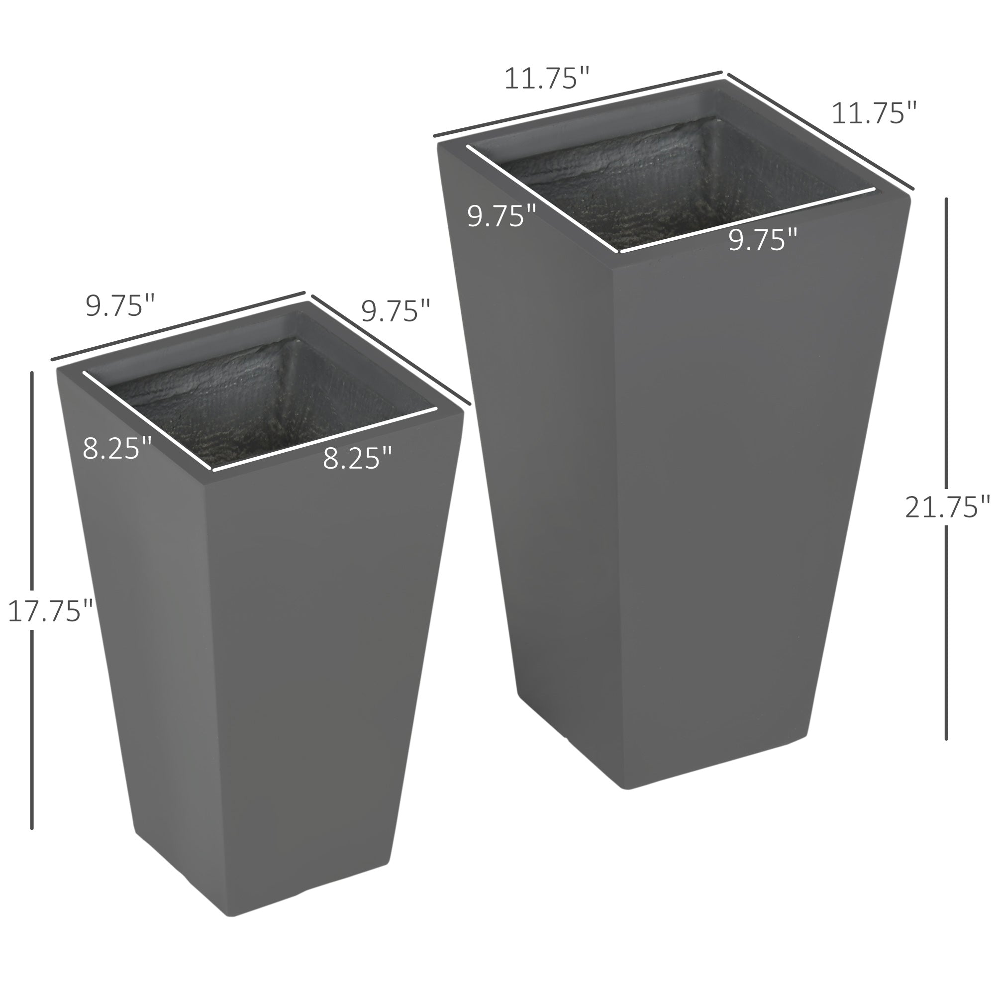 2-Pack Outdoor Planter Set, Flower Pots with Drainage Holes, Durable & Stackable Plant Pot, 22in & 18in, for Porch, Entryway, Patio, Yard, Garden, Gray