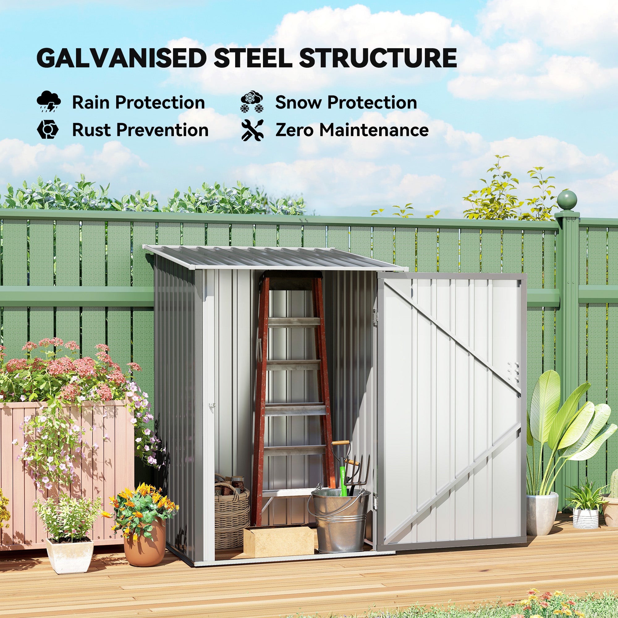 Outdoor 3.3' x 3.4' Lean-to Garden Storage Shed, Galvanized Steel Tool House with Lockable Door for Patio