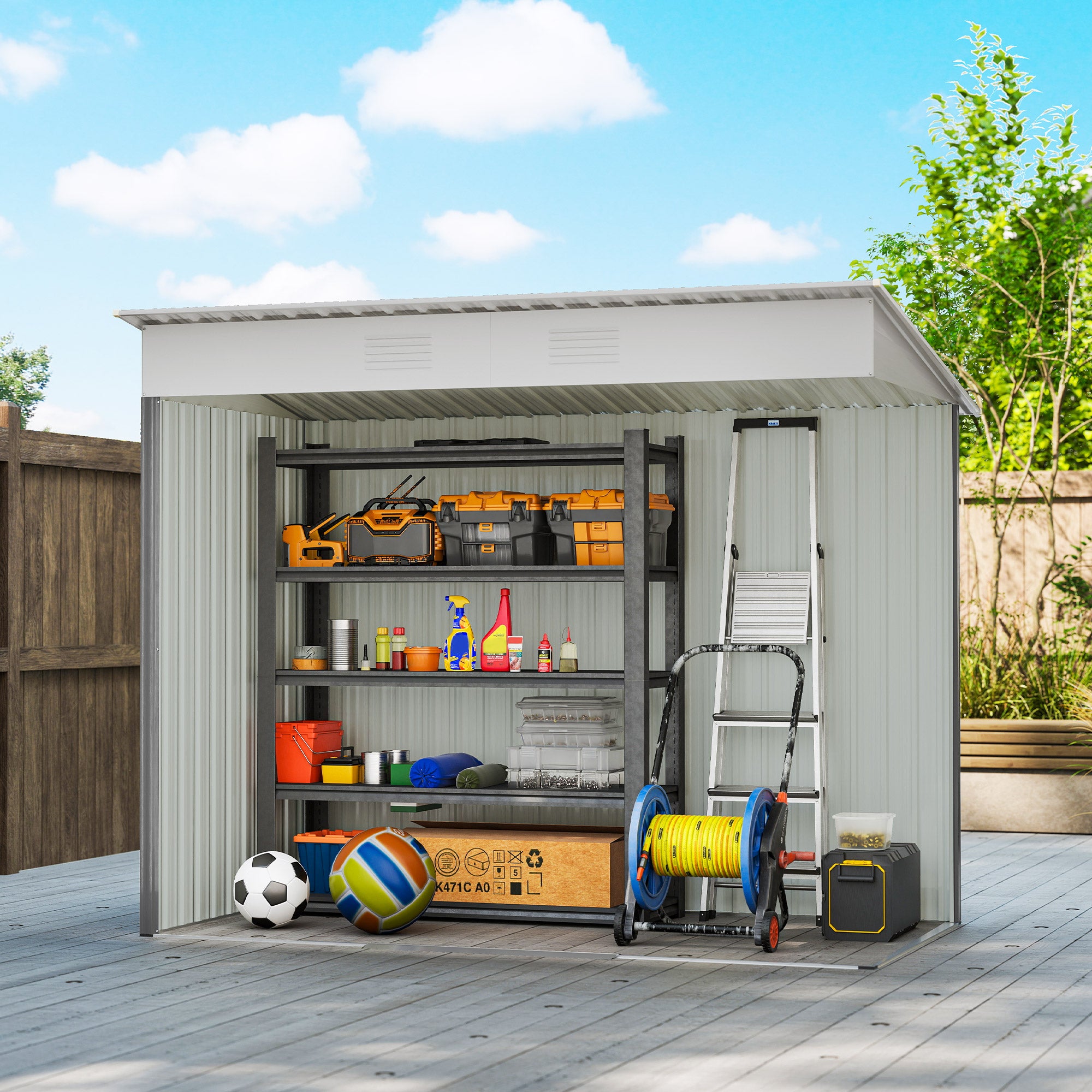 7' x 4' Metal Garden Shed, Backyard Tool Storage Shed with Dual Locking Doors, 2 Air Vents and Steel Frame, Light Gray